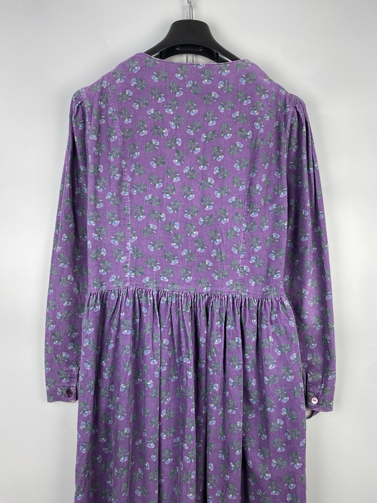 Vintage 80s Laura Ashley Dress Cotton Corduroy Floral Long Sleeve Size M EU 40