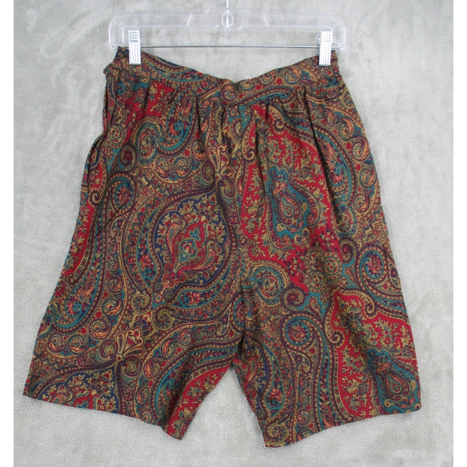 Vintage Karin Stevens Short Set Womens Small Cropped Paisley Boho Button Pleated