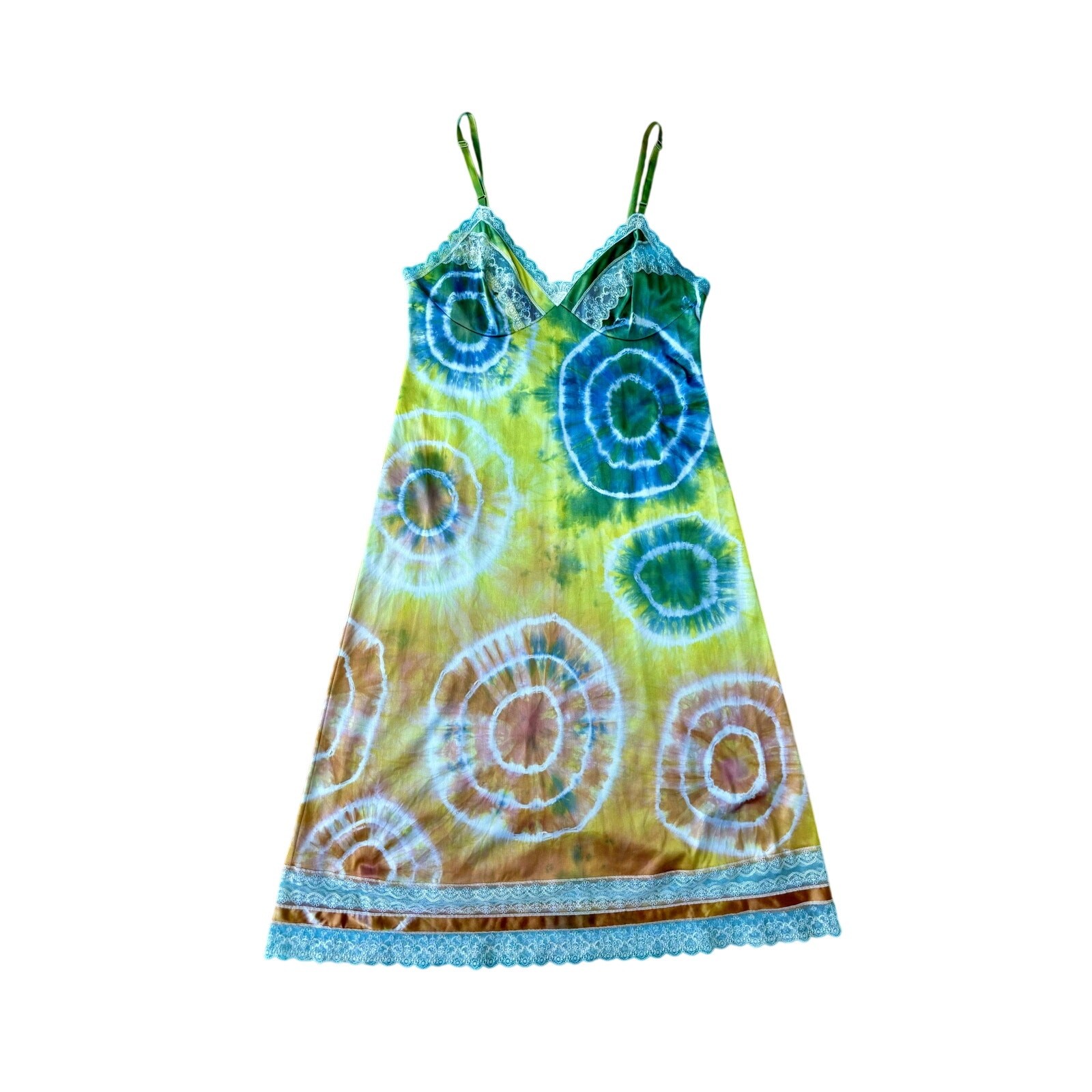 Hand Dyed Vintage Rainbow Multi Color Shibori Dyed Slip Dress Loungewear