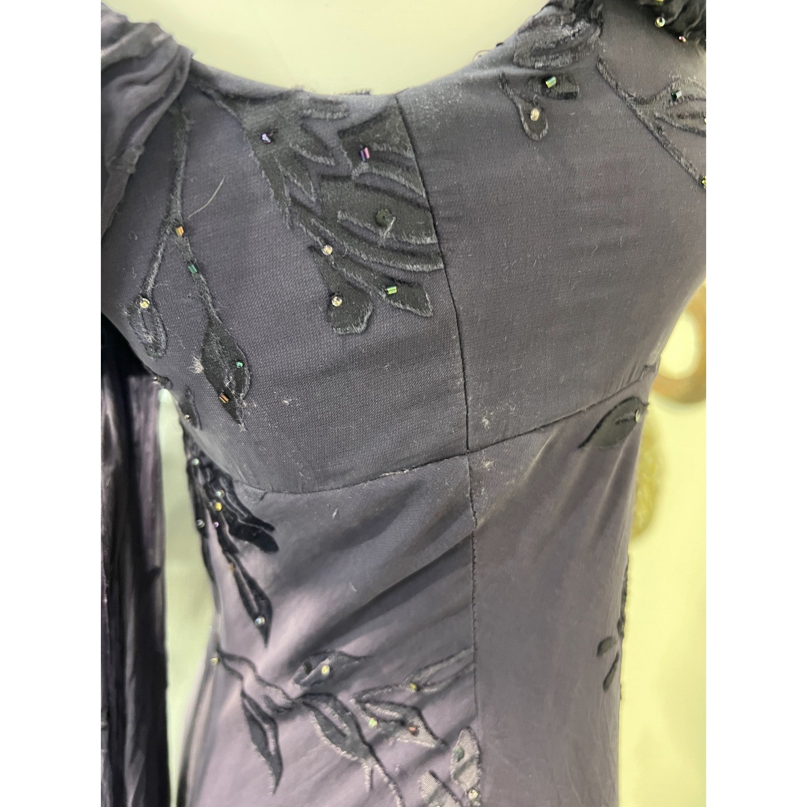 Vintage Martha Lynn Purple Beaded Embroidered Silk Mesh Slip Maxi Gown Dress 6
