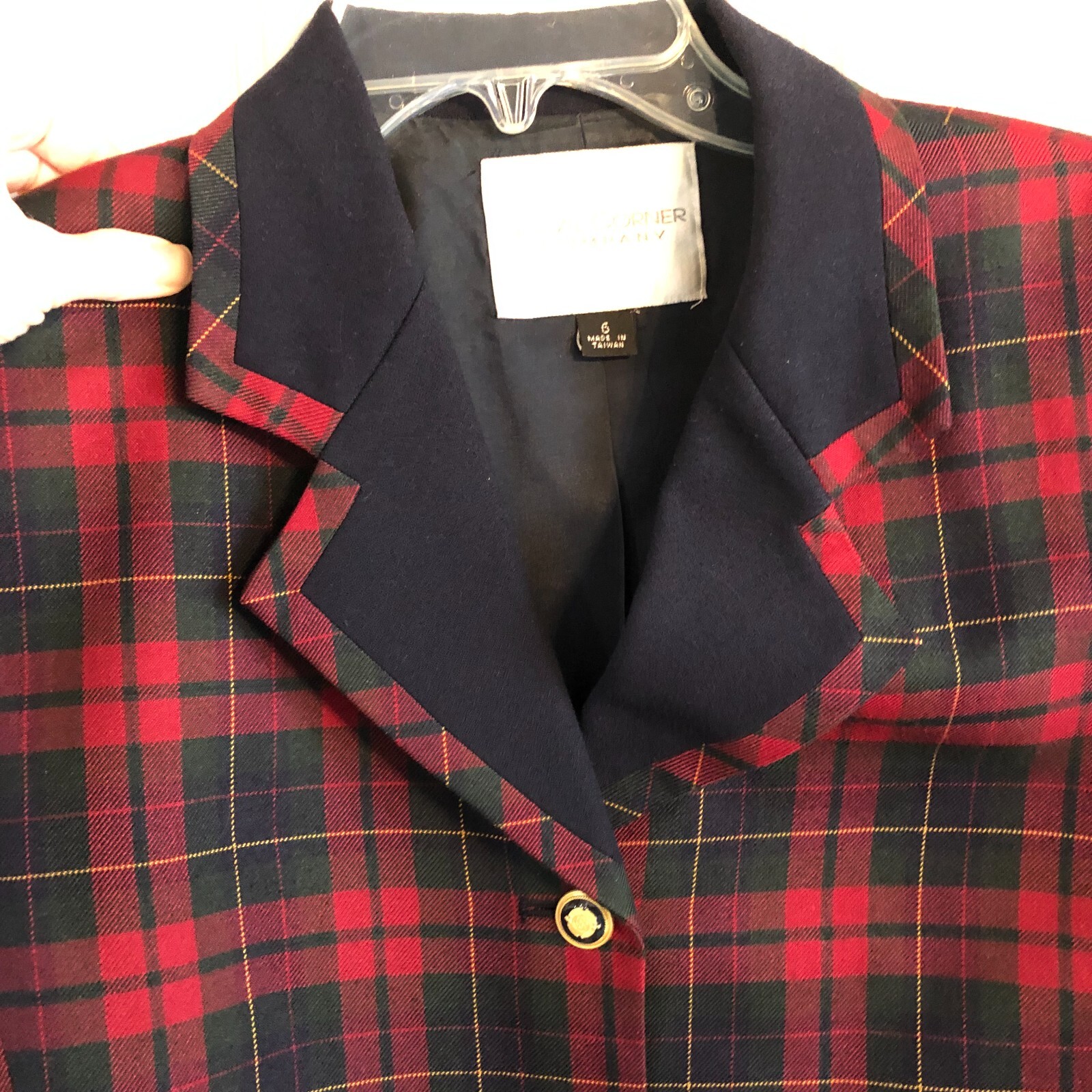 90s Corporate Chic Vtg Casual Corner Red Preppy Plaid Cropped Blazer Jacket 6