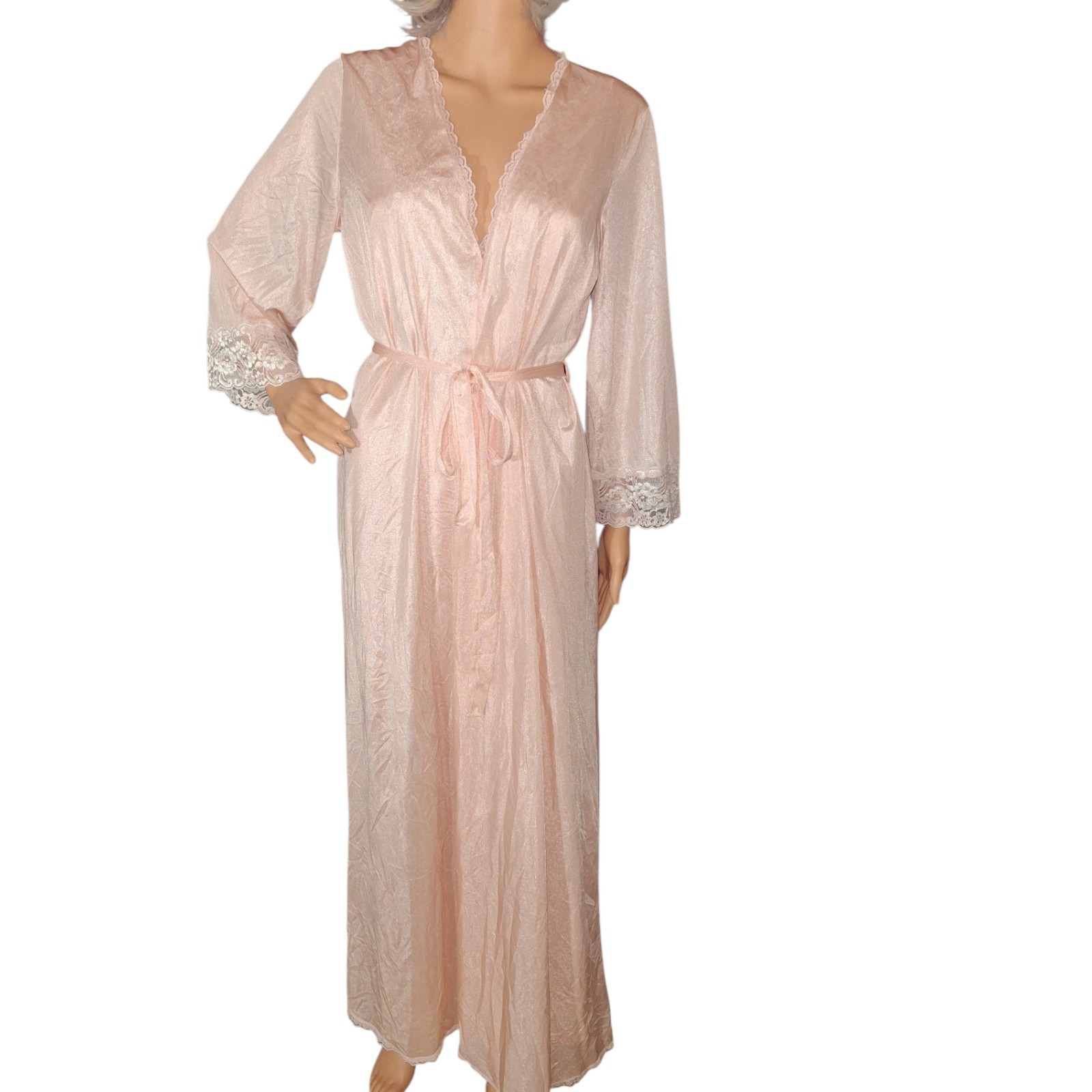 Vtg Jill Andrea of New York Pink Sheer Lace Peignoir Set Coquette Cottagecore