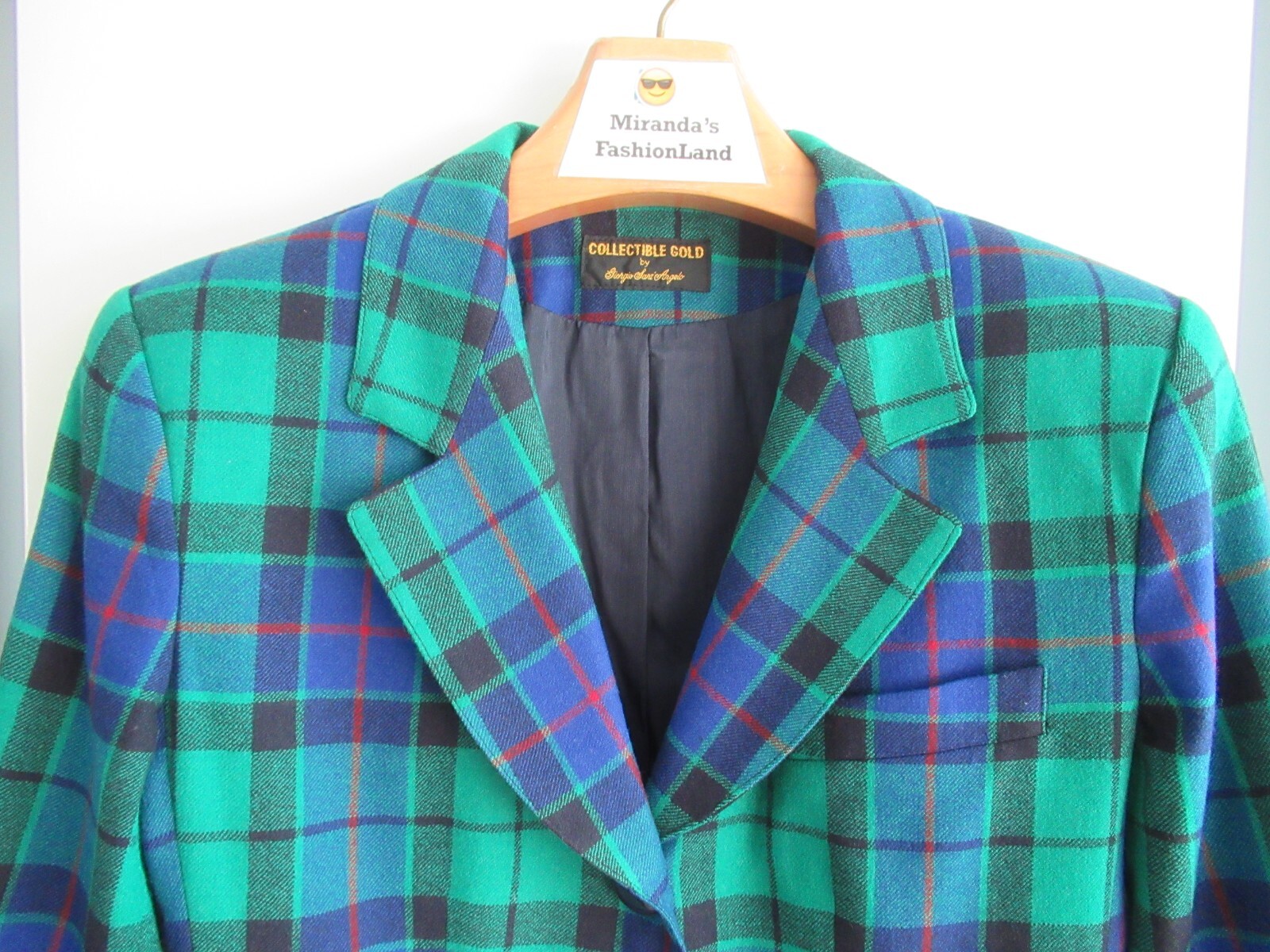 VTG Giorgio Sant’ Angelo Collectible Gold Plaid Wool Blazer Sz 10/12 M/L Multi