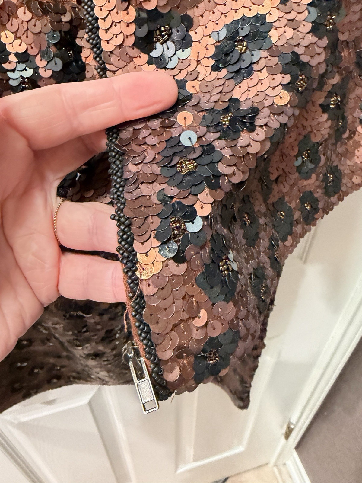 Vintage 1990s Carmen Marc Valvo Sequin Skirt & Jacket Size Small Leopard