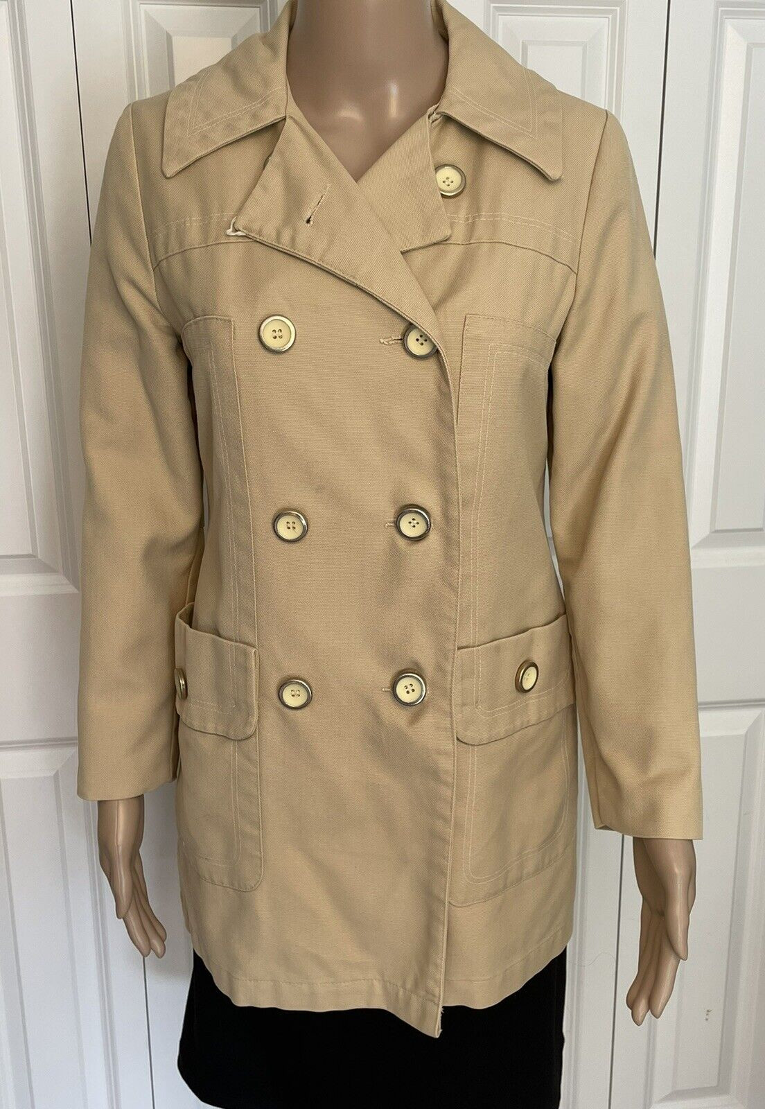 Vintage Jerold Outer Banks Collection XS Beige Double Breasted Lined Jacket Coat