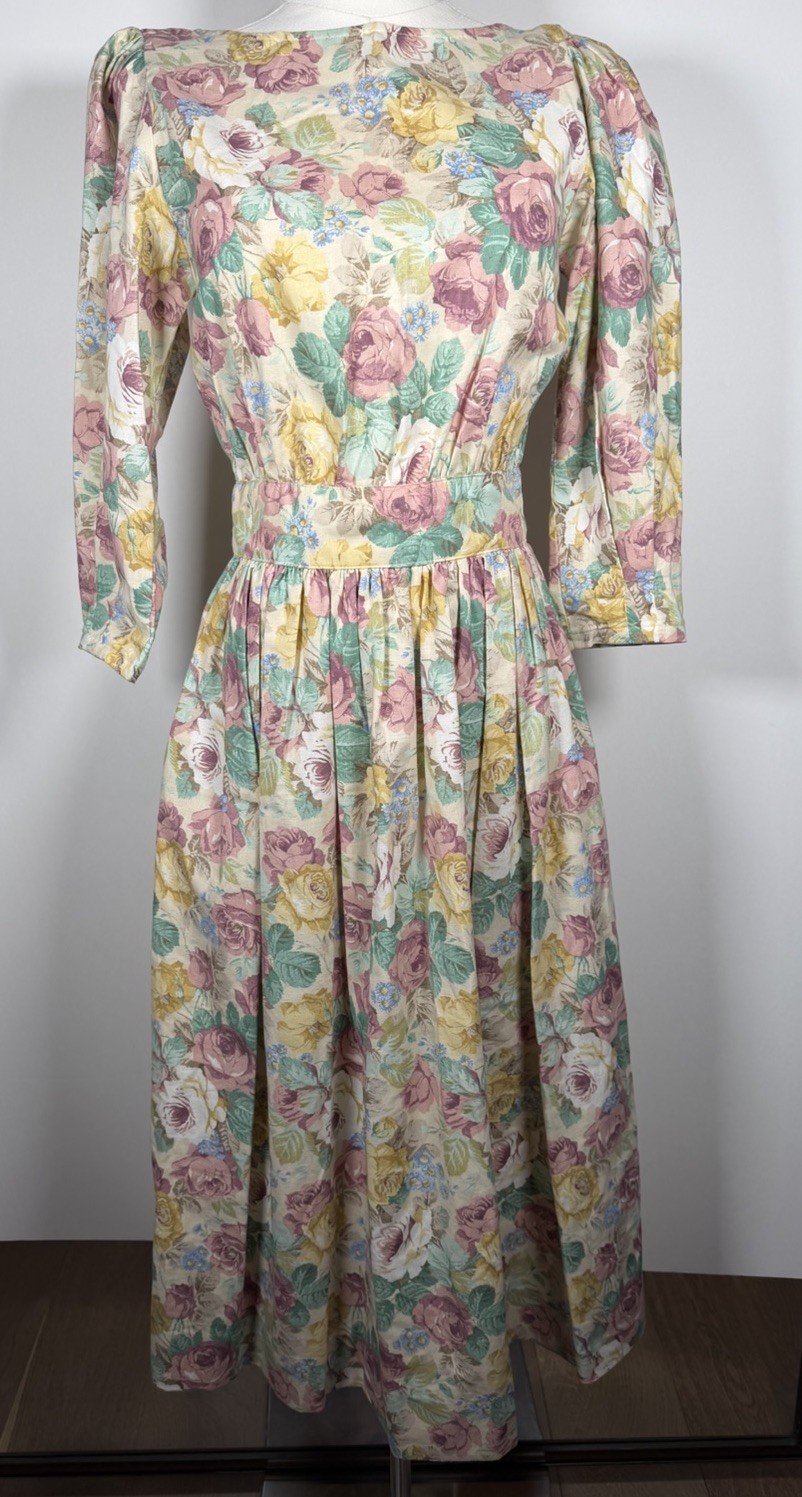 Vintage 80s muted floral puff sleeve cottagecore prairie victorian dress 4
