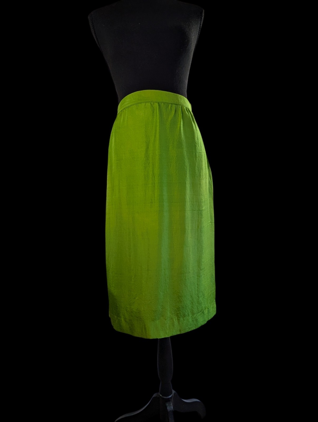 Vintage 60s 70s Chartreuse Green Silk Dupioni Pencil Skirt Mod Cocktail S 4 Or 6