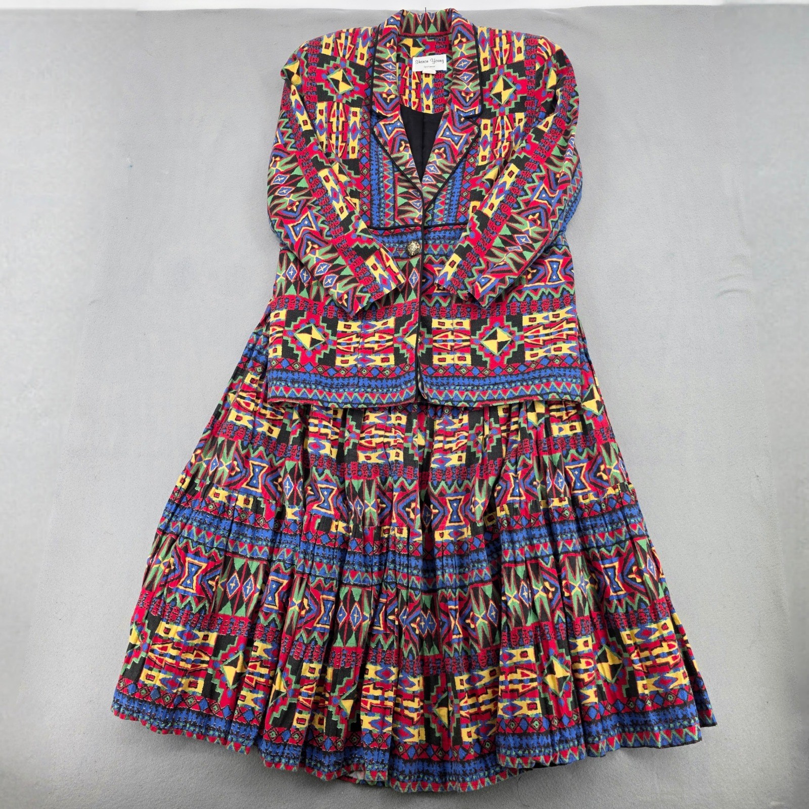 Sharon Young Sportswear Vintage Geometric Tribal Skirt Suit Set Medium