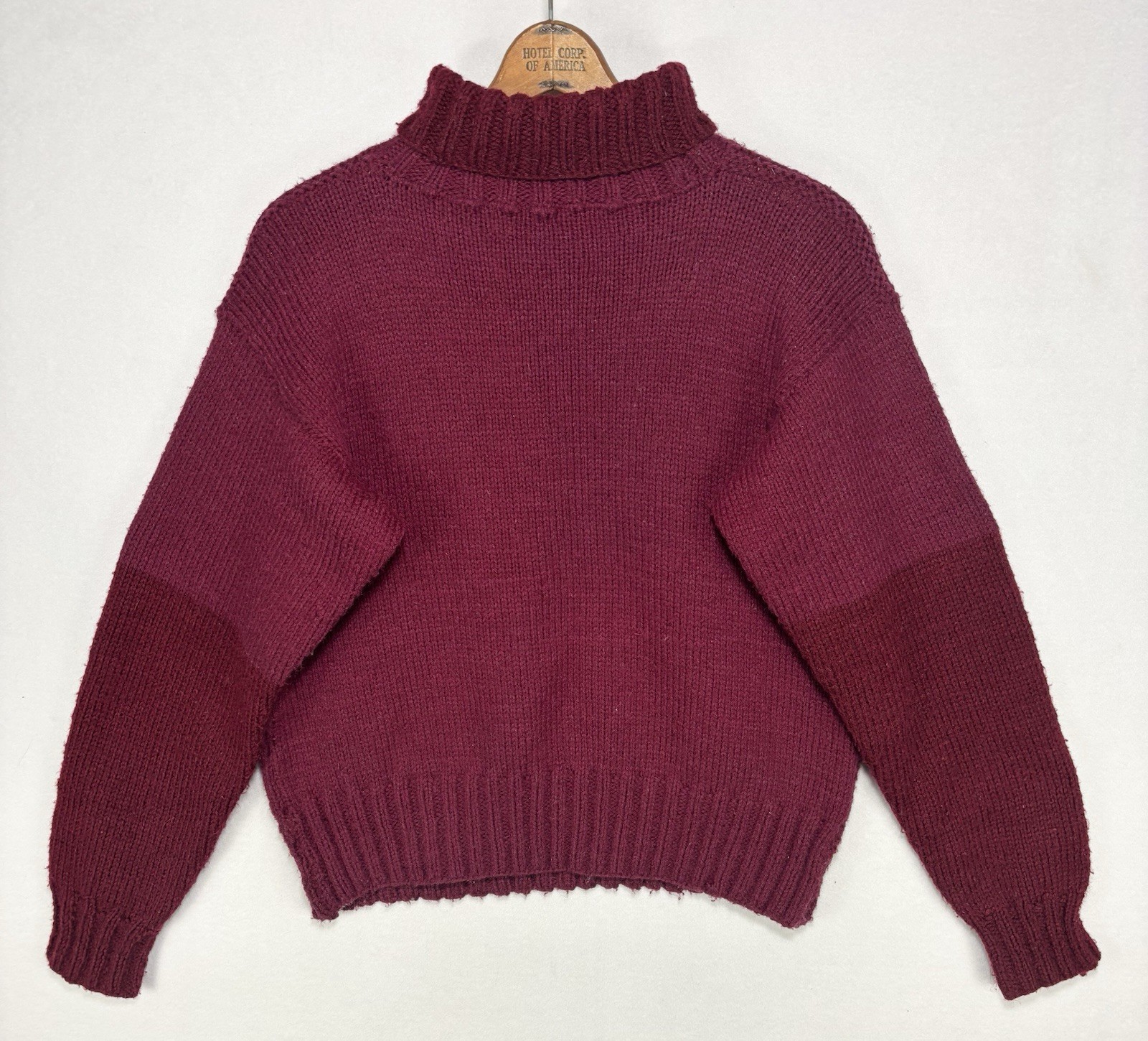 Vintage Two-Tone Red Chunky Hand Knit Turtleneck Sweater Womens M/L Thick Chunky