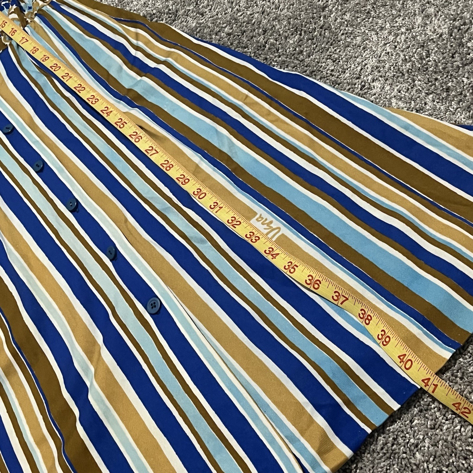 Vintage 1970s? VERA NEUMANN Dress Size Small/Med? Blue White Midi Polyester