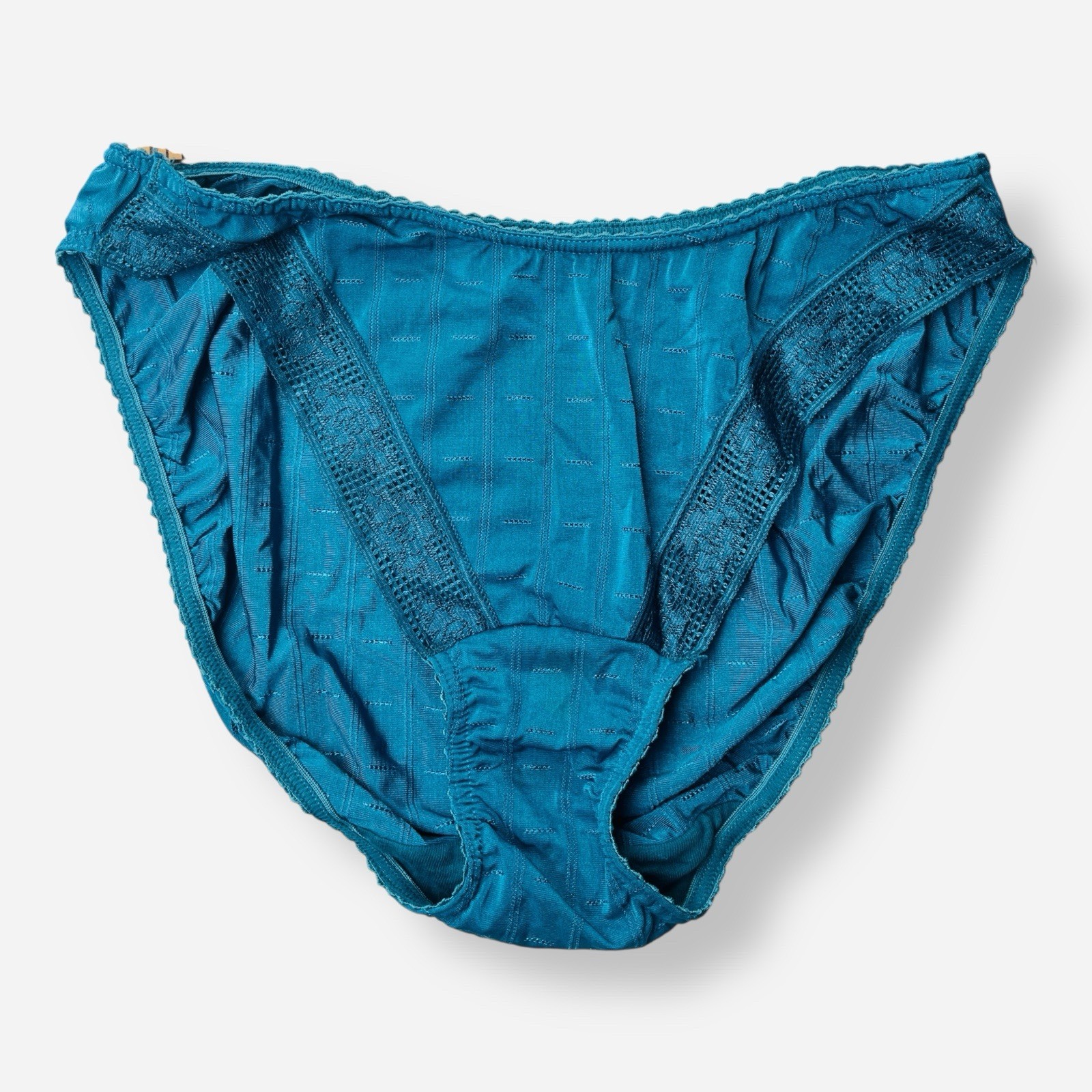 Vintage Warners Satin Panty Medium Nylon Bikini Panties Hi-Cut Teal Green