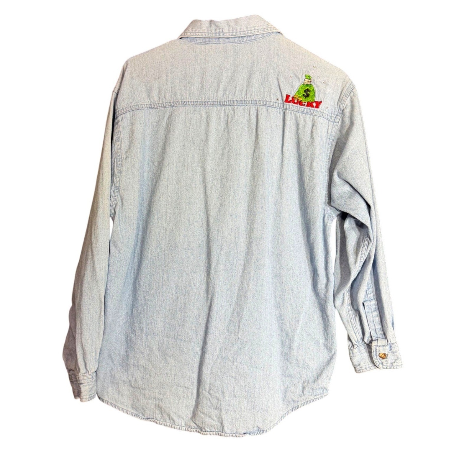 Vintage ⁠Las Olas Womens Size XL Denim Shirt Blue Embroidered Casino Card Dice