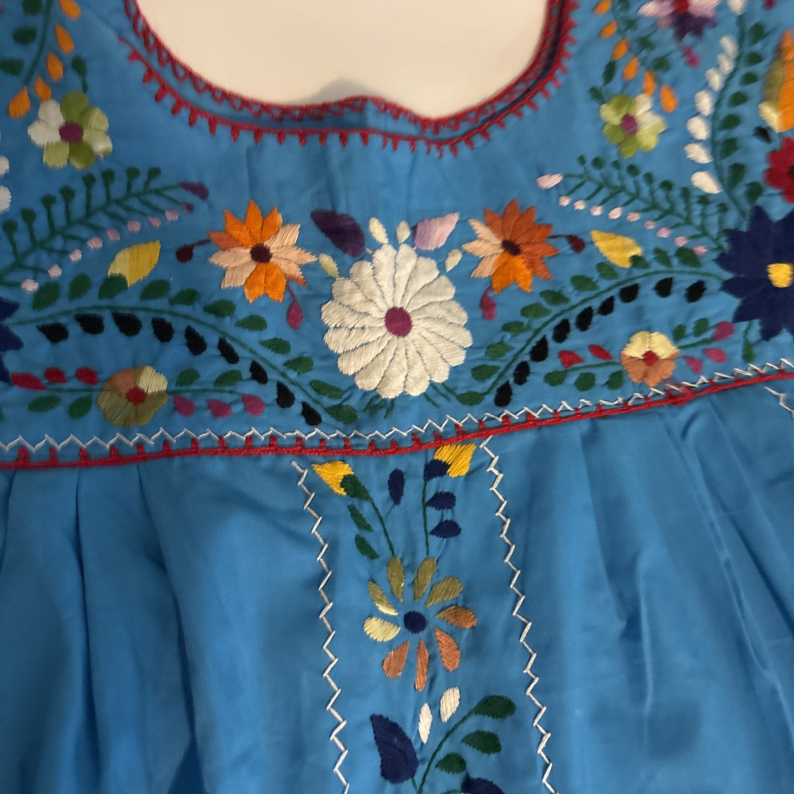 BEAUTIFUL MEXICAN OAXACAN BLUE Multi Colored EMBROIDERED VINTAGE DRESS -S/M