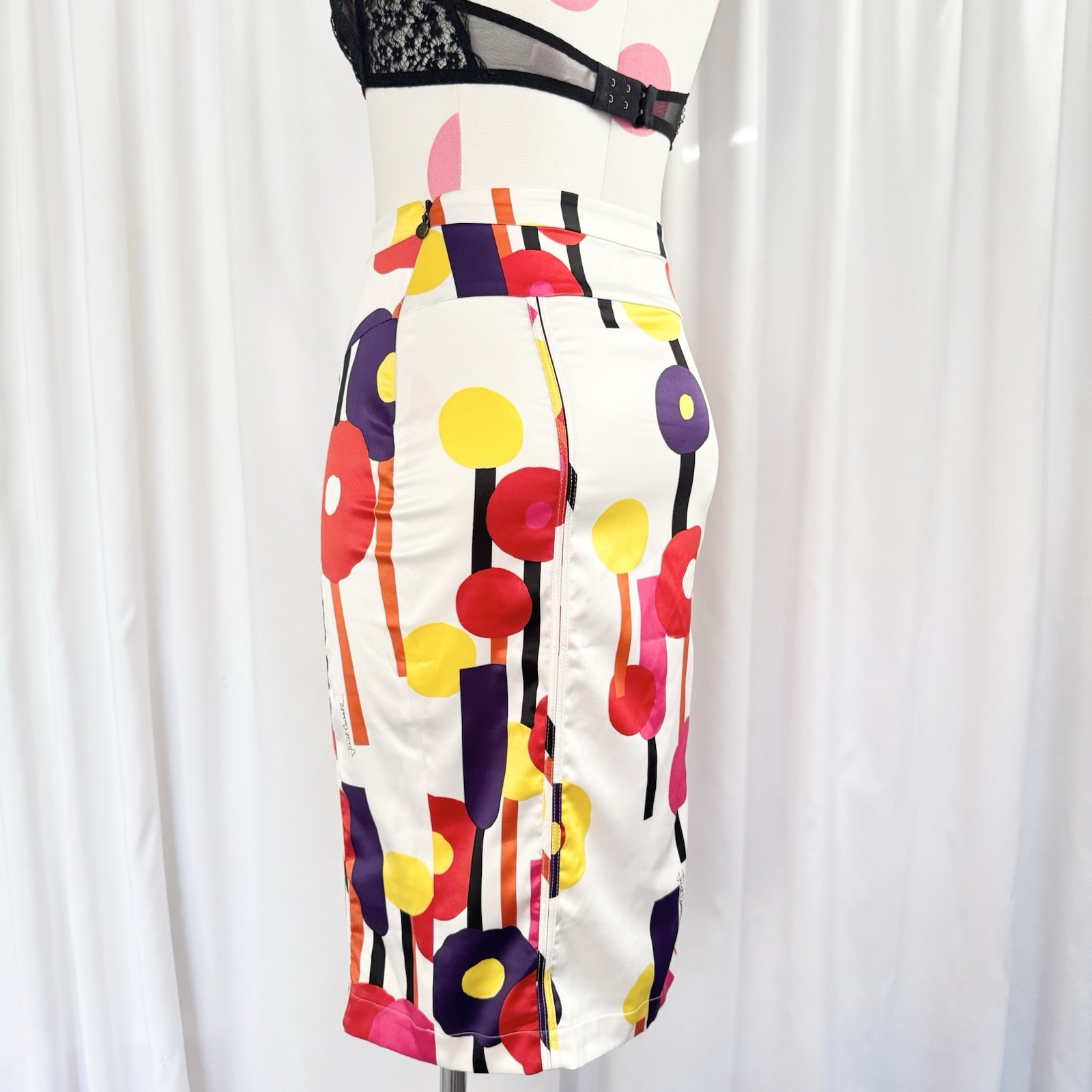 Vintage Y2K Roberto Cavalli Colorful Abstract Shape Silky Midi Skirt Medium Rare