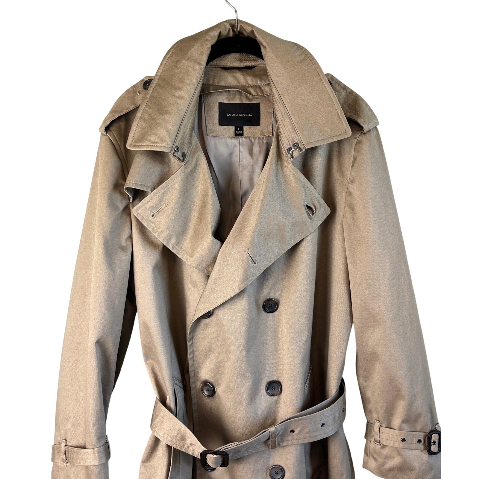 Banana Republic Trench Coat Tan Khaki Double Breasted Belted Classic Preppy Chic
