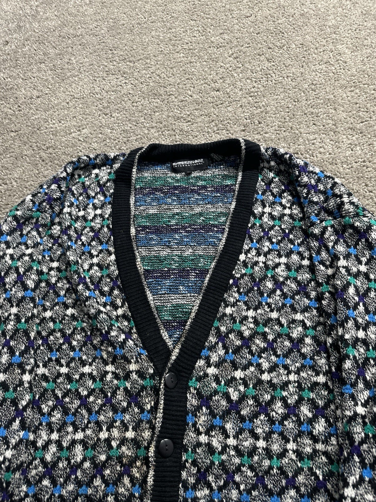 Vintage 1980s Expressions International Argyle Cardigan Multicolor Acrylic Large