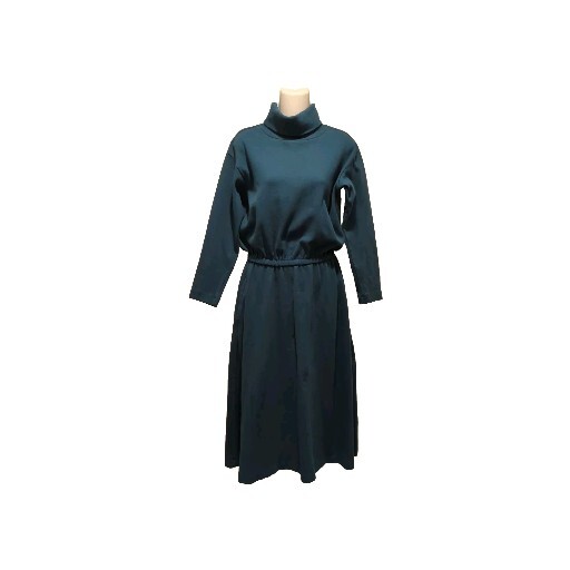 Vtg 90s Eddie Bauer maxi dress S turtleneck Cotton Jersey Knit Teal Fit & Flare