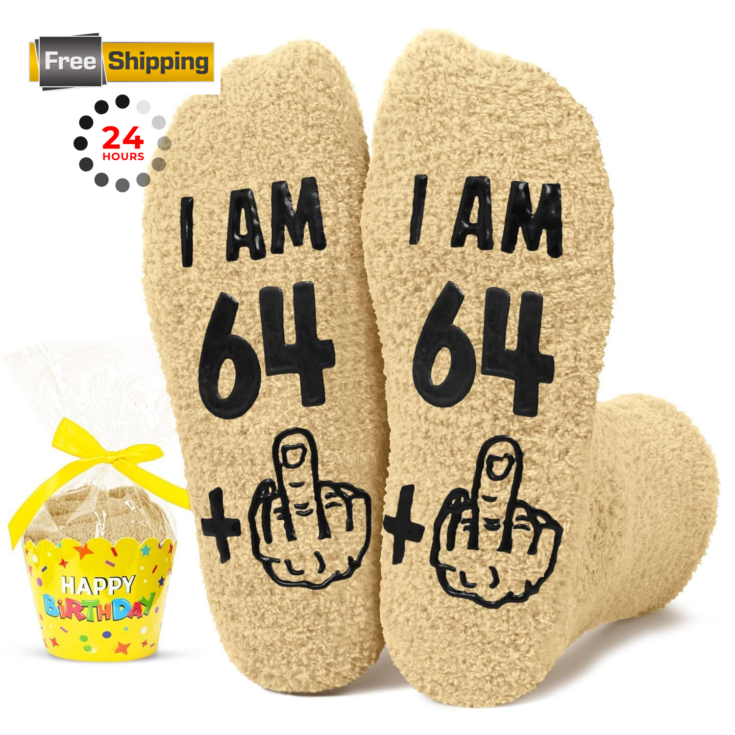 HAPPYPOP 65th Birthday Gifts Ideas – Medium, Fuzzy I Am 64+1 Apricot