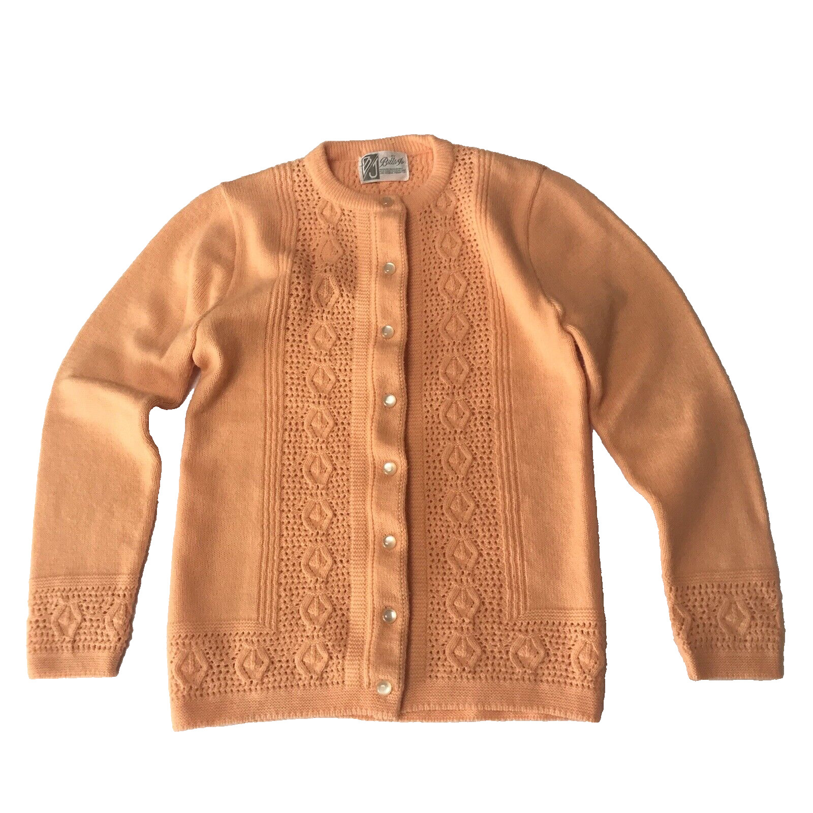 Vintage 60s 70s Cardigan Sweater Womens Cableknit Orange Granny Cottage Preppy