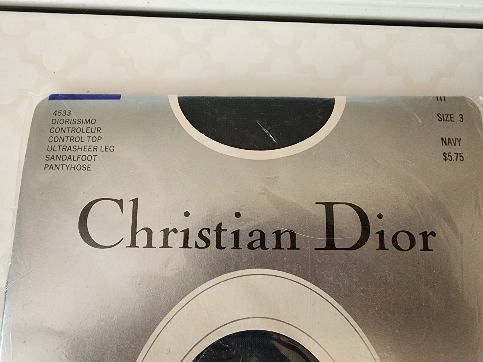 Vtg Christian Dior pantyhose 4533 Control Top Ultra Sheer Sandalfoot SZ 3 Navy