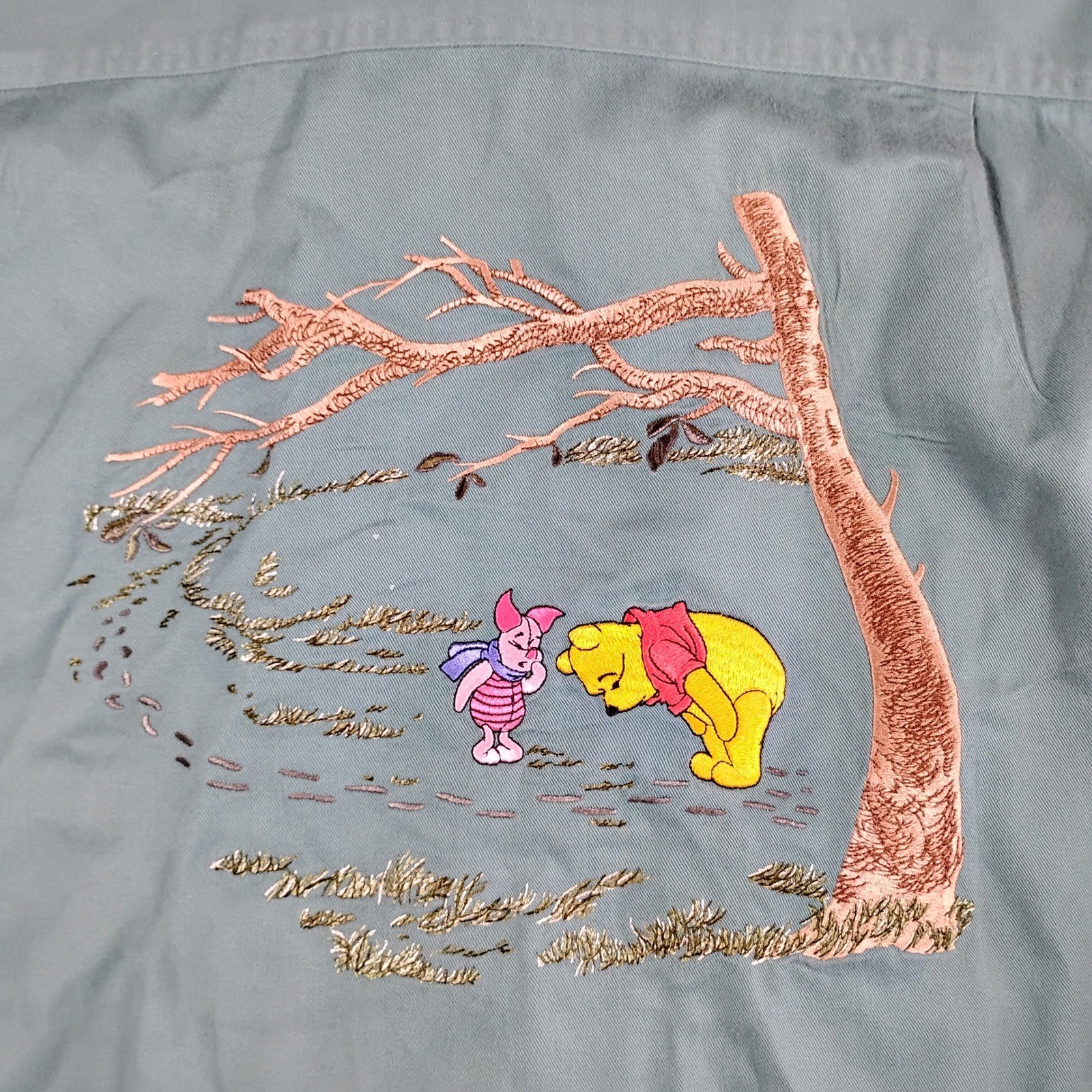 Vintage Disney Store Pooh Naturalist Embroidered Button Down Shirt Sage Green M