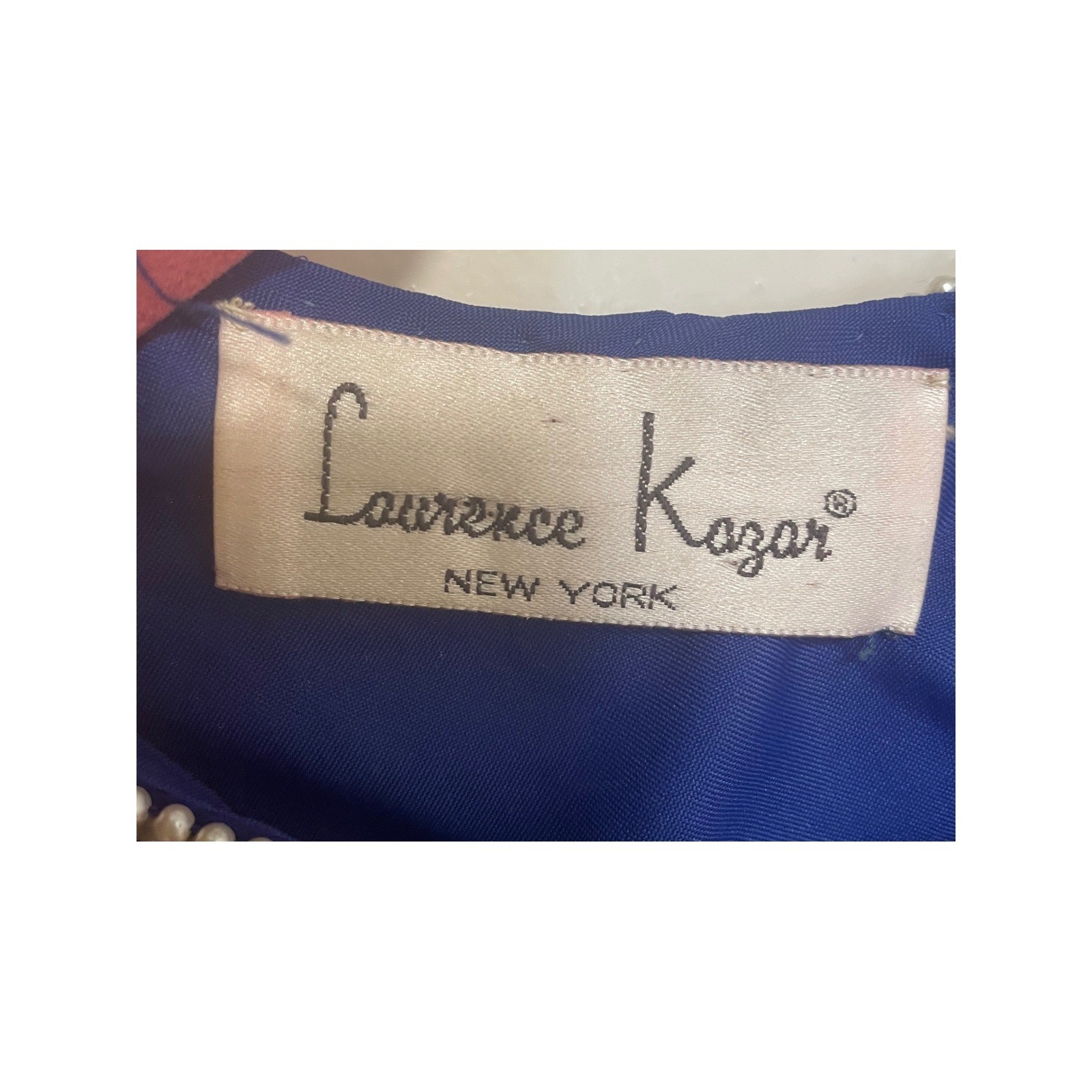 Vintage Faux Pearl Beaded Top Laurence Kazar Royal Blue 100% Silk PM