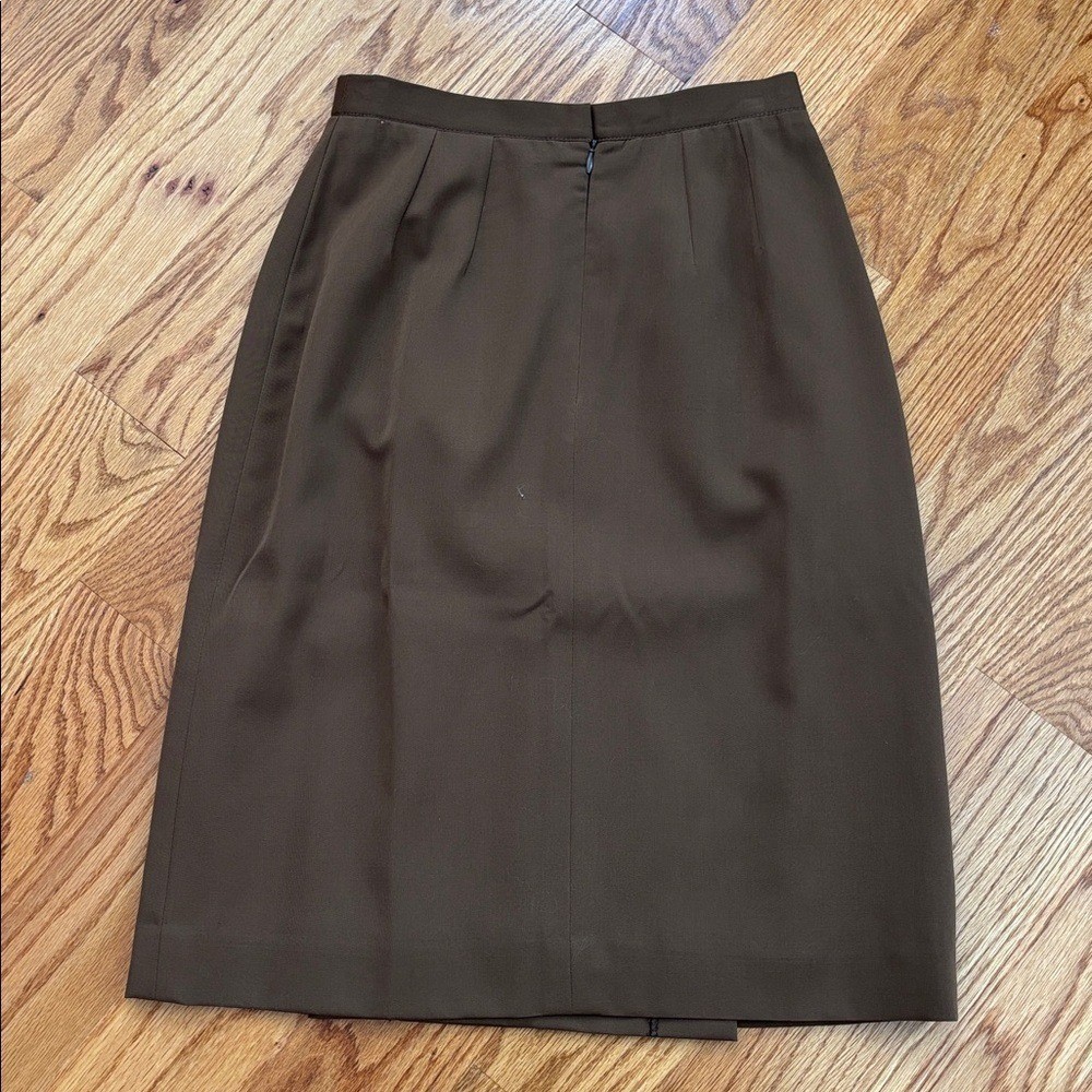 Vintage Burberrys Brown Wool A-Line Pencil Skirt Womens Size 8 Made in England