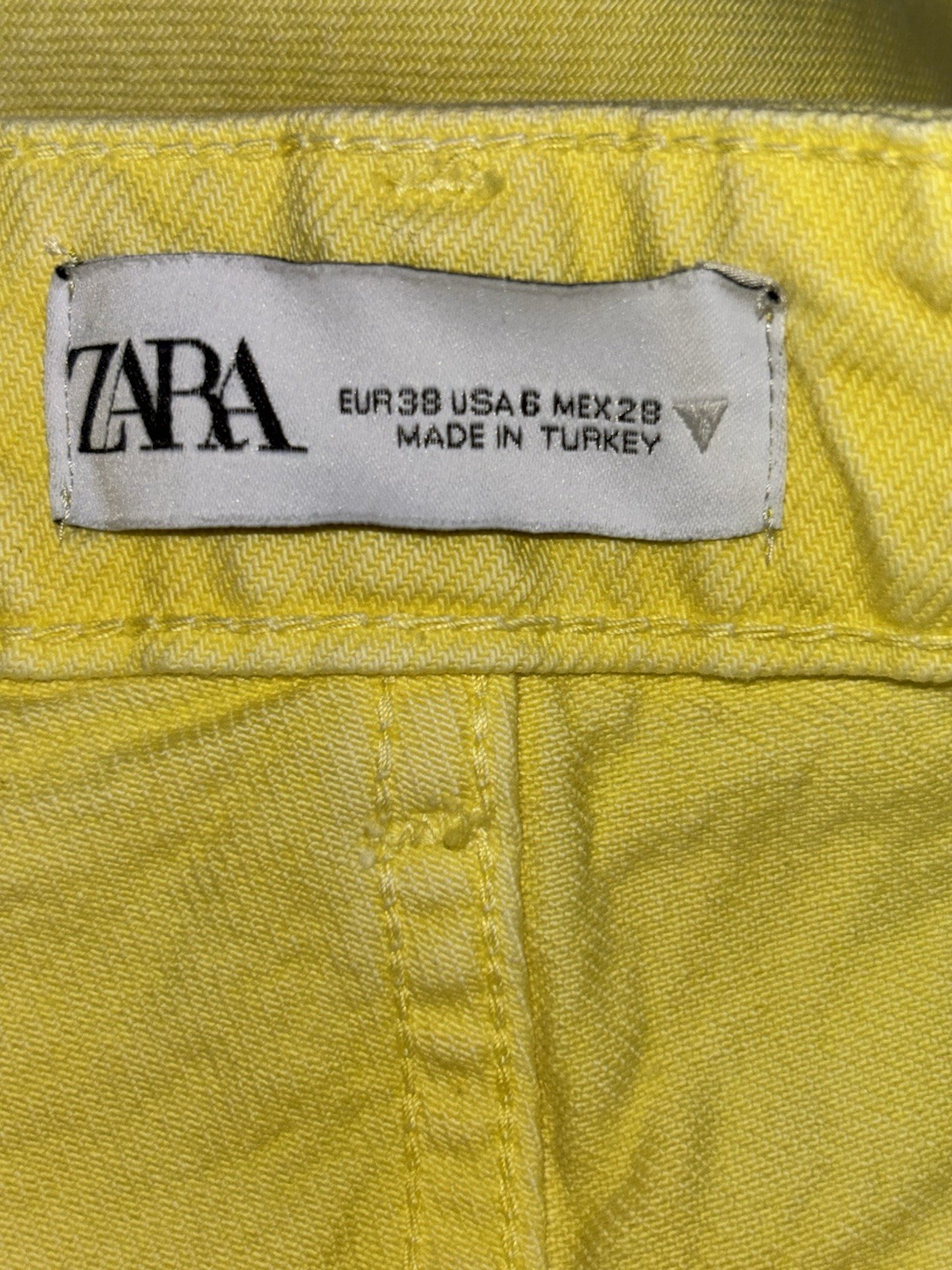 VTG Zara Women Size 6 Faded Yellow Wide Leg Denim Jeans High Rise 100% Cotton