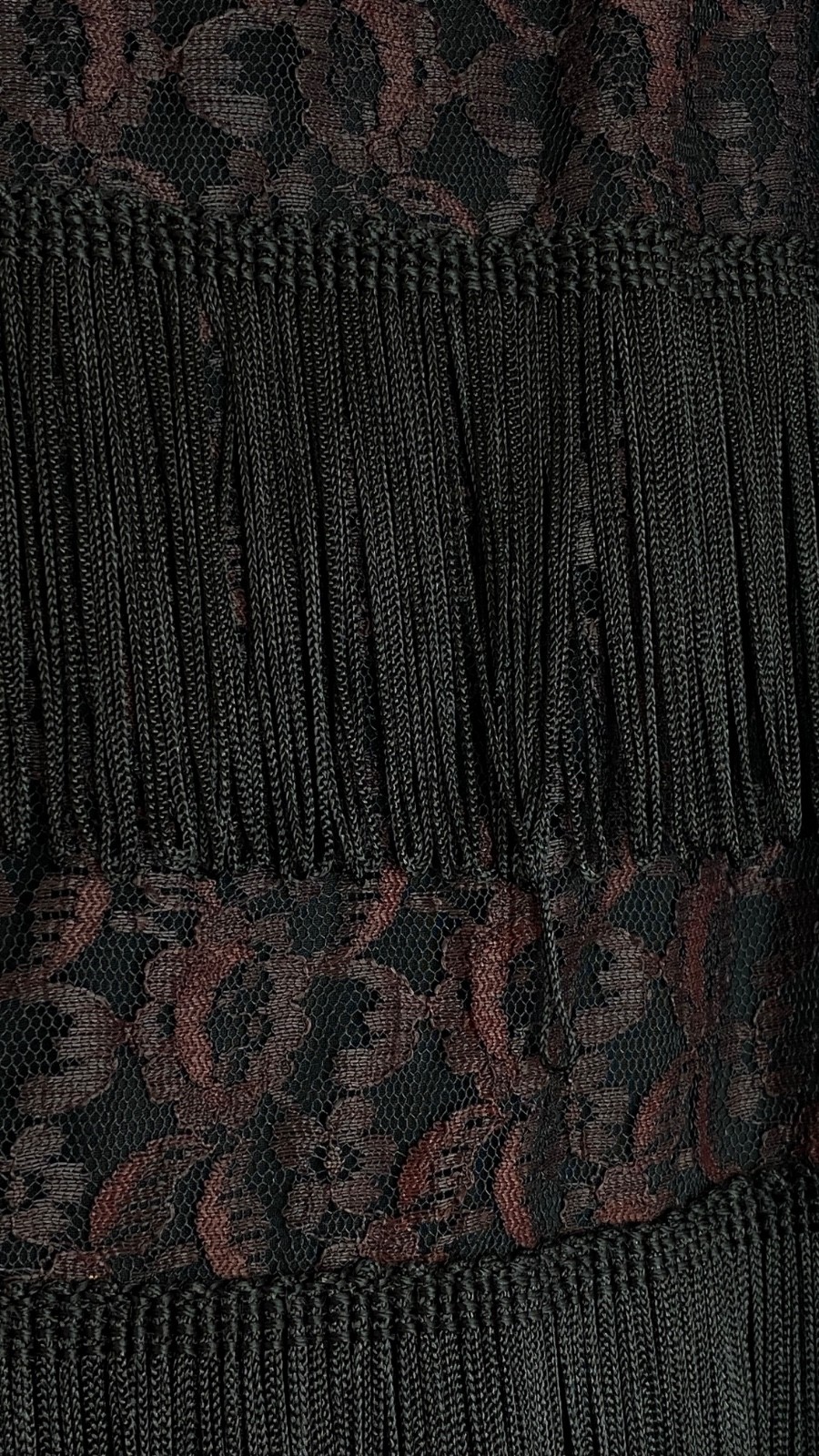 Vintage 1950s black lace fringe wiggle skirt XS pencil high waist midi