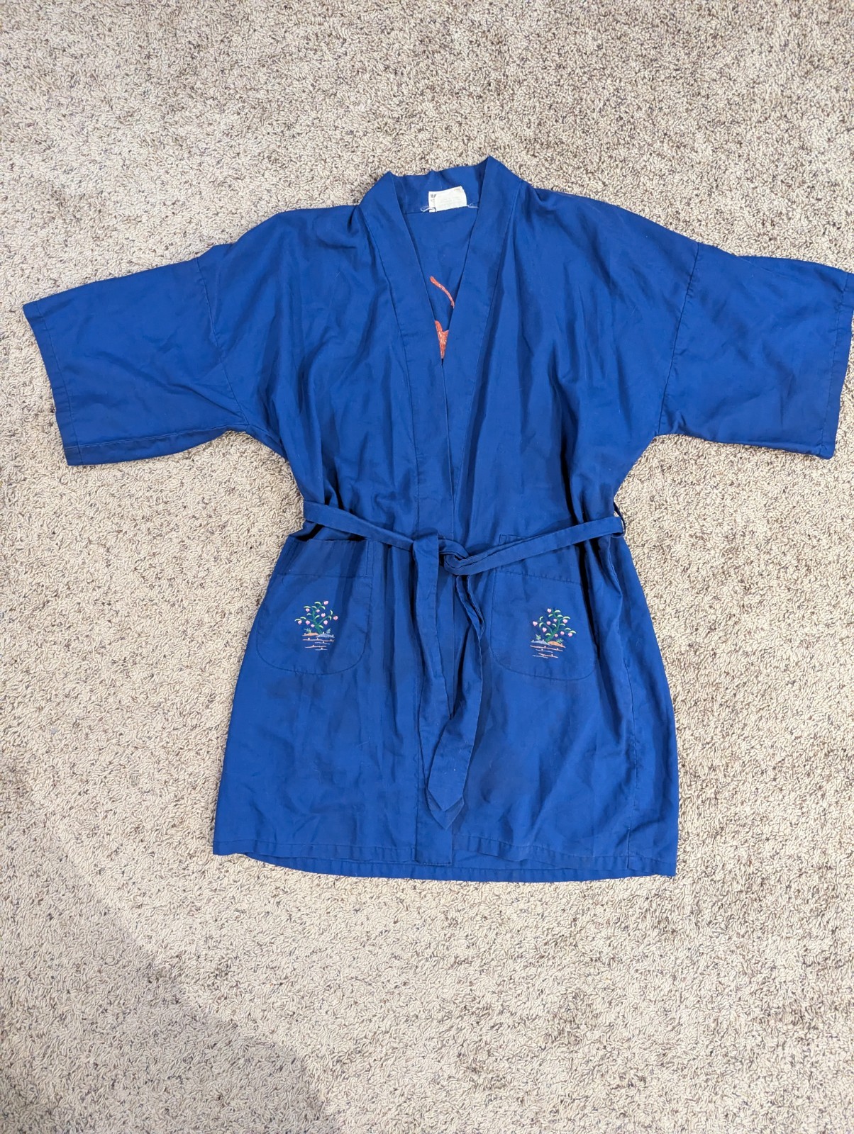 Vintage Health Shanghai China Blue Lion Hand Embroidered Robe