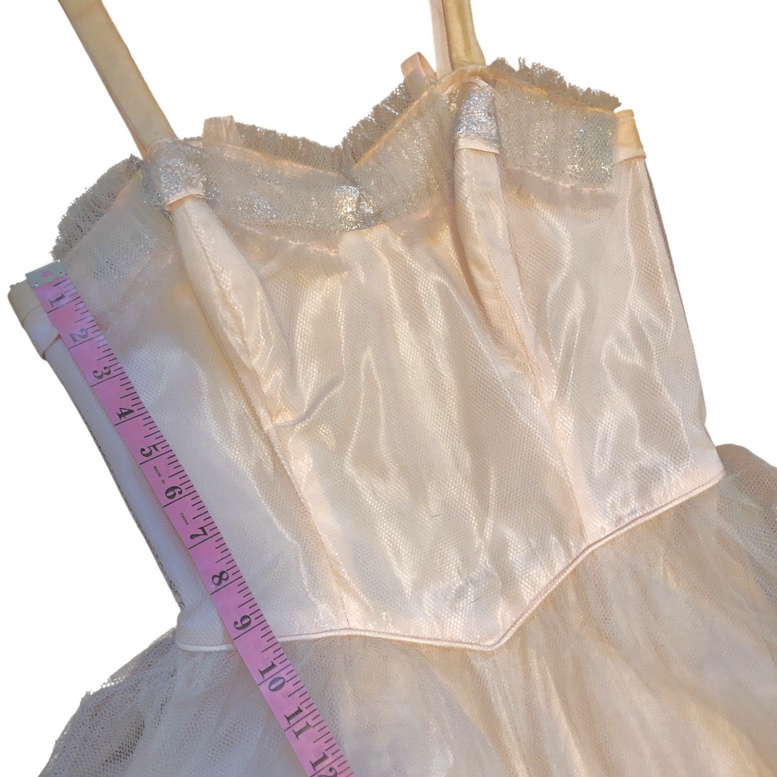 Vintage 50s Prom Party Dress XS Pink Acetate Tulle Net Overlay Sweetheart Read