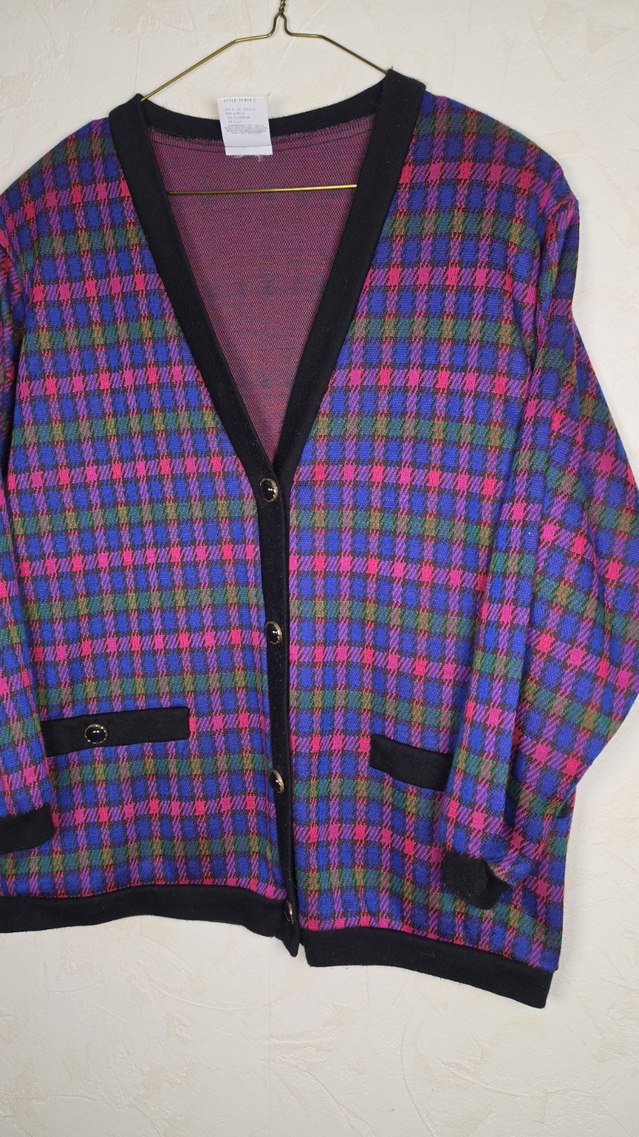 Vtg 80s 90s Purple Pink & Green Cardigan by Miz California Preppy Size Medium