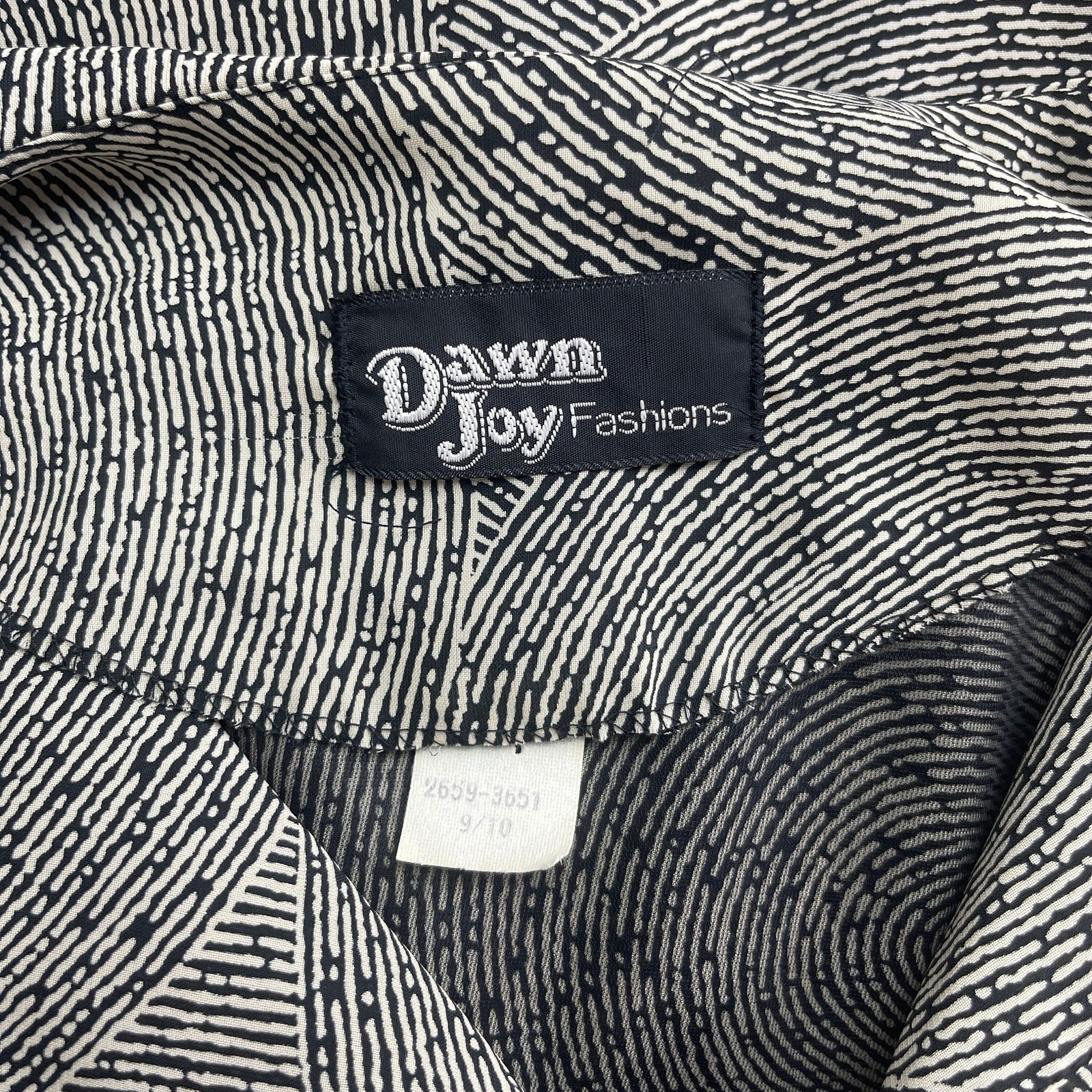 80s B&W Finingerprint Drop Waist Dress S Dawn Joy