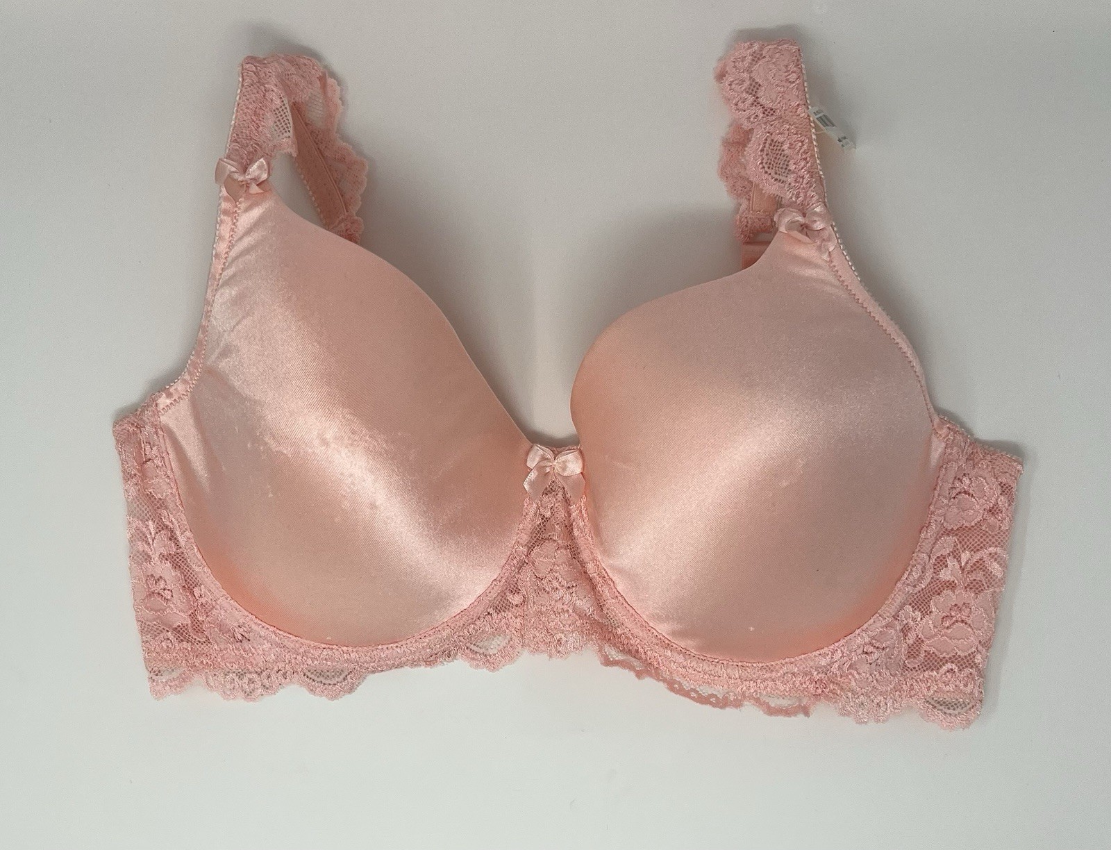 Vintage Delicates JCPenney Pink Satin Lace Bra 42D NWT Shiny Glossy Second Skin