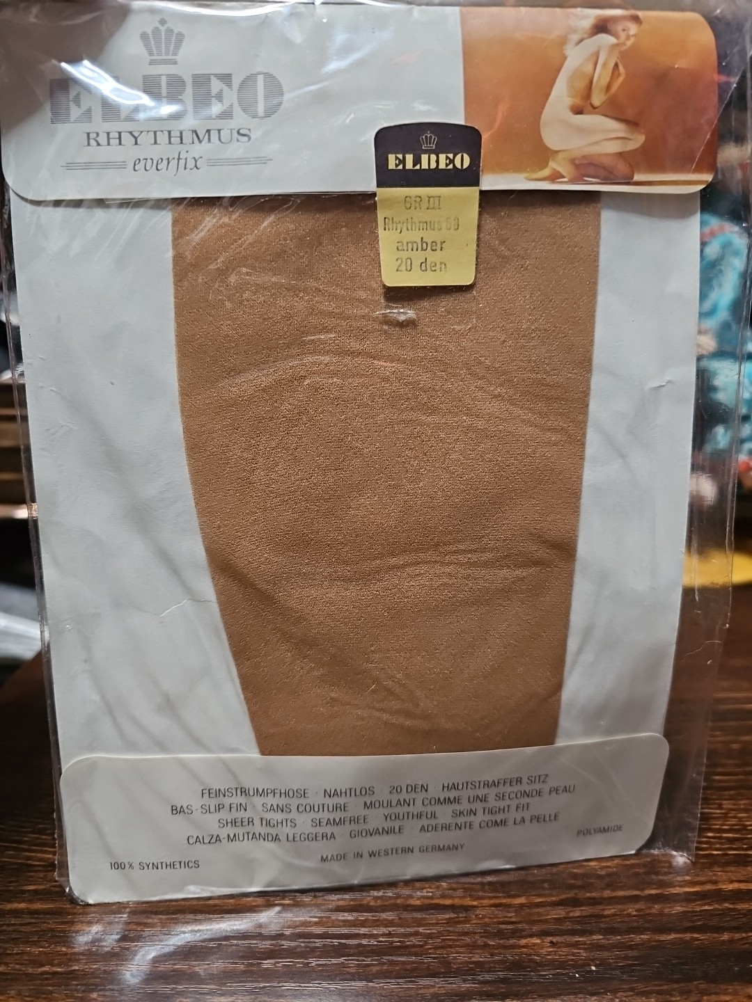 Vintage Elbeo Rhythmus Everfix Seam Free Sheer Tights Nos Amber