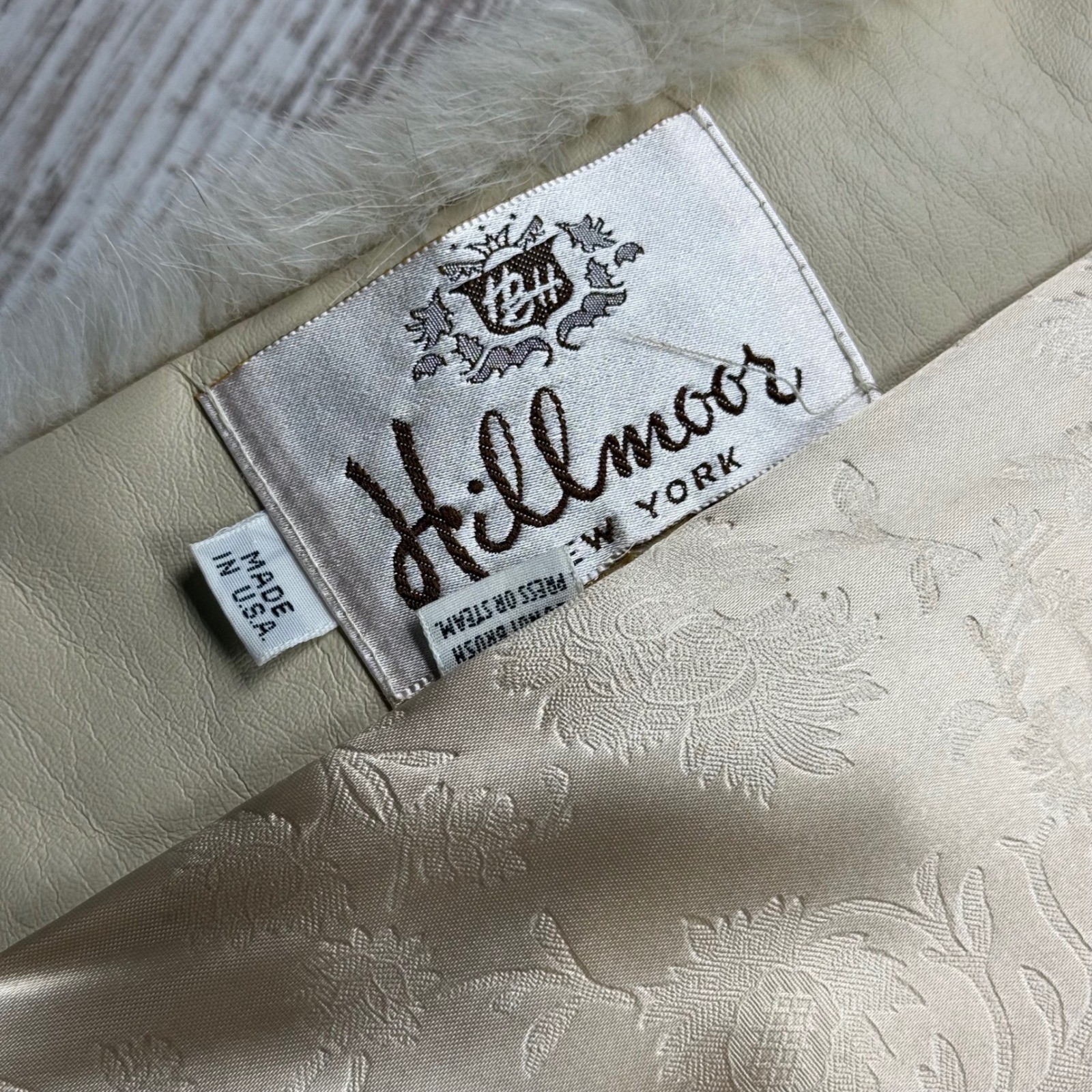 VTG Hillmoor New York Faux Fur Coat Cream Union Made in USA Mid Length Coat USA