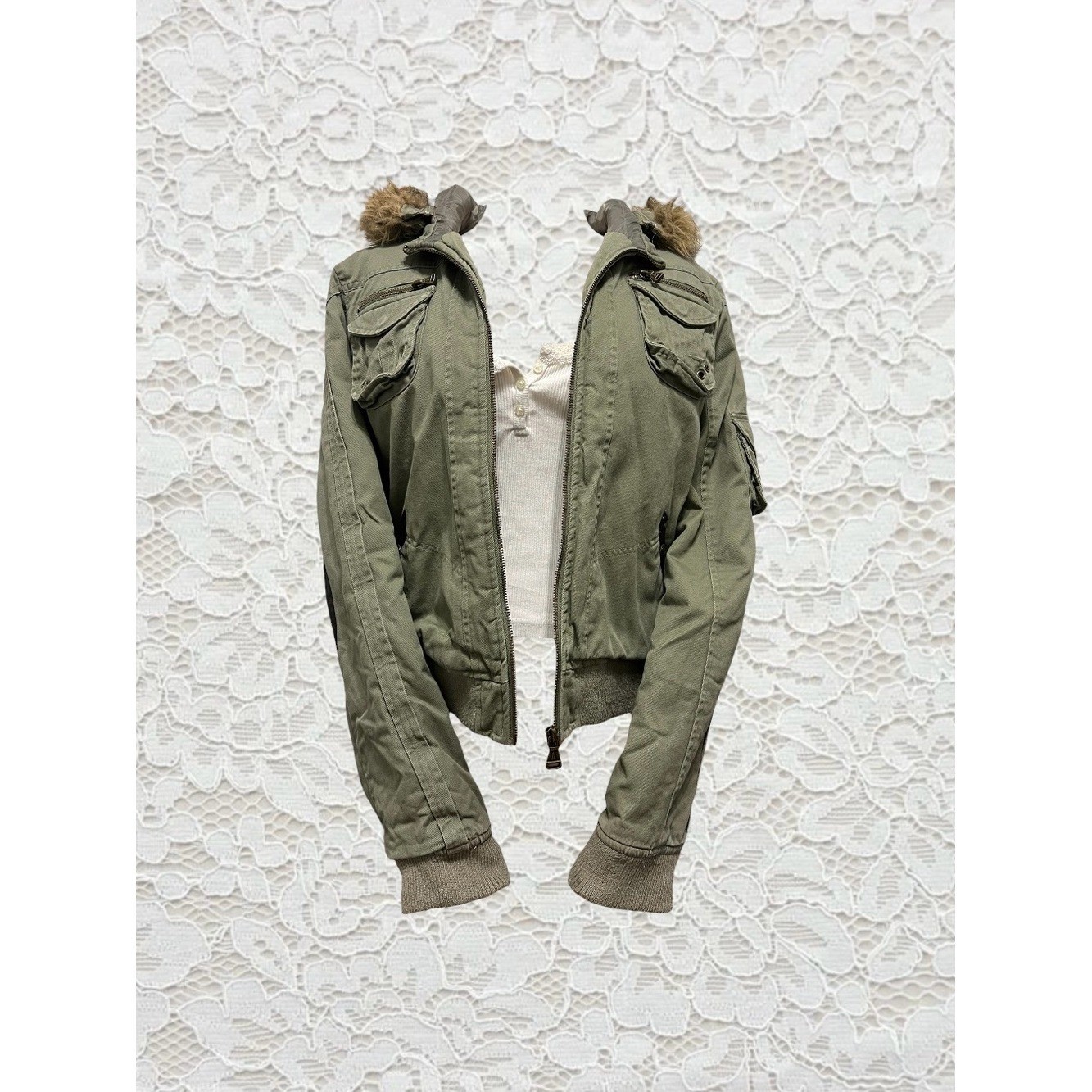 vintage bongo green fur hood utility bomber jacket
