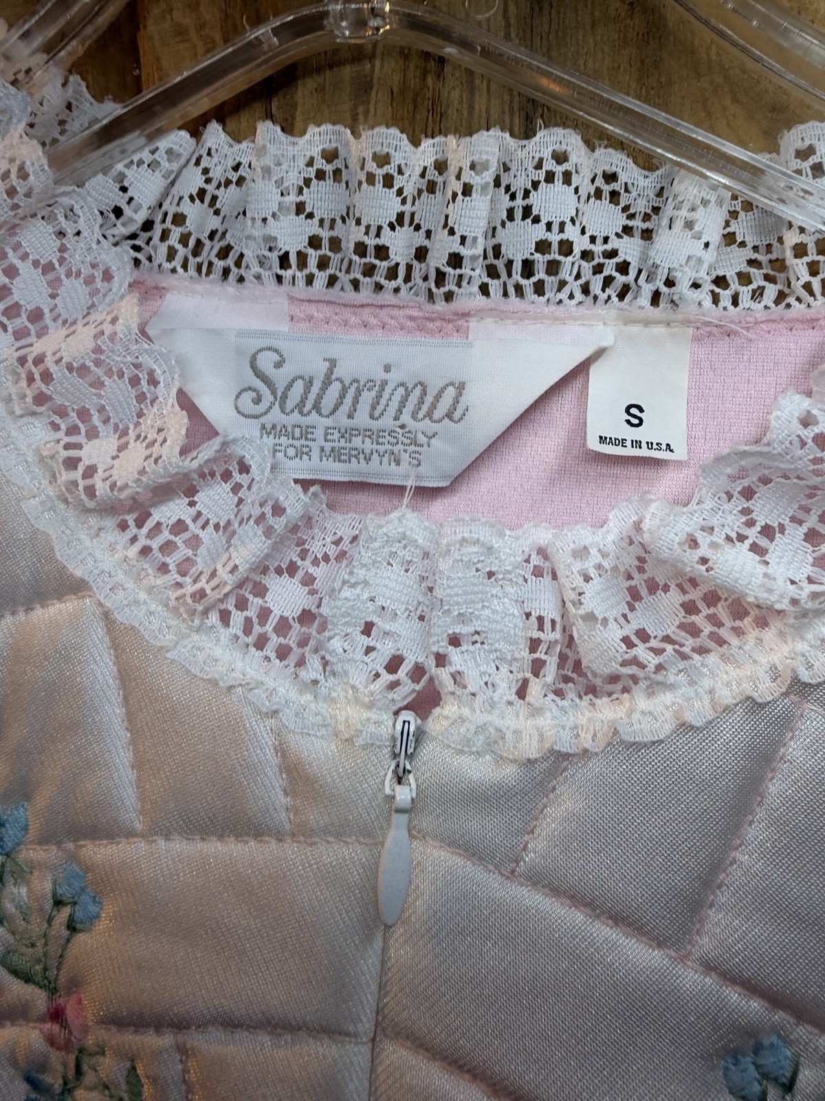 Vtg 90s Sabrina For Mervyns House Dress Lace Floral Embroidery Collar USA Size:S