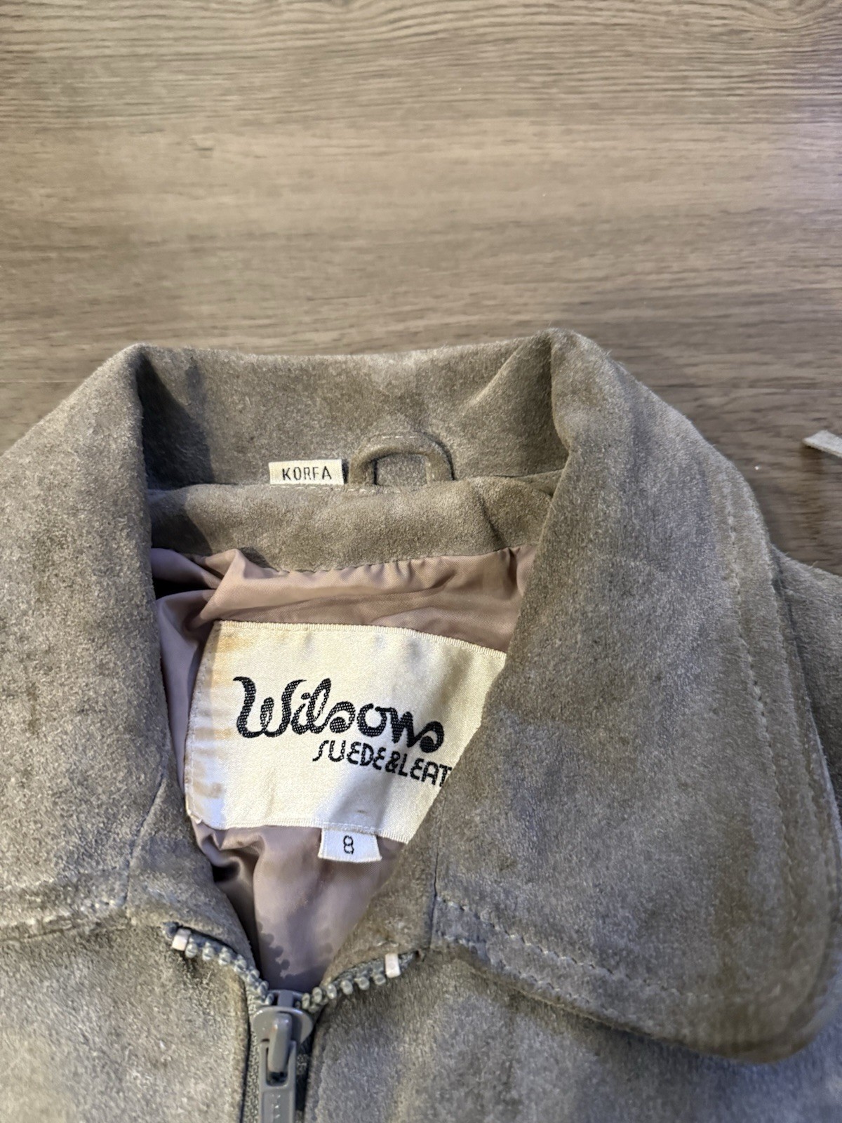 VTG 80s Wilson’s Leather Gray Suede Fringe Jacket Size 8