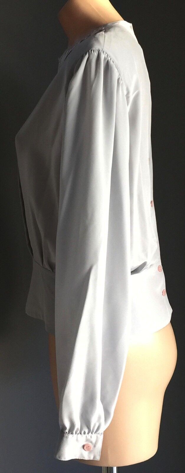 DAVID JONES EXCLUSIVE Top Dove Grey Long Sleeve PINK BUTTONS Blouse Lace Size 10