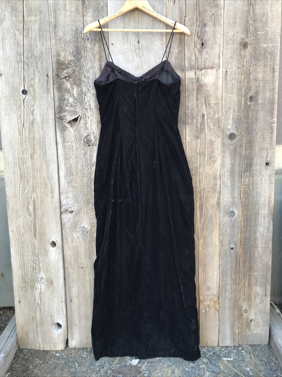 Vintage 90s Black Velvet Spaghetti Strap Maxi Dress w/ Slit Size 11/12