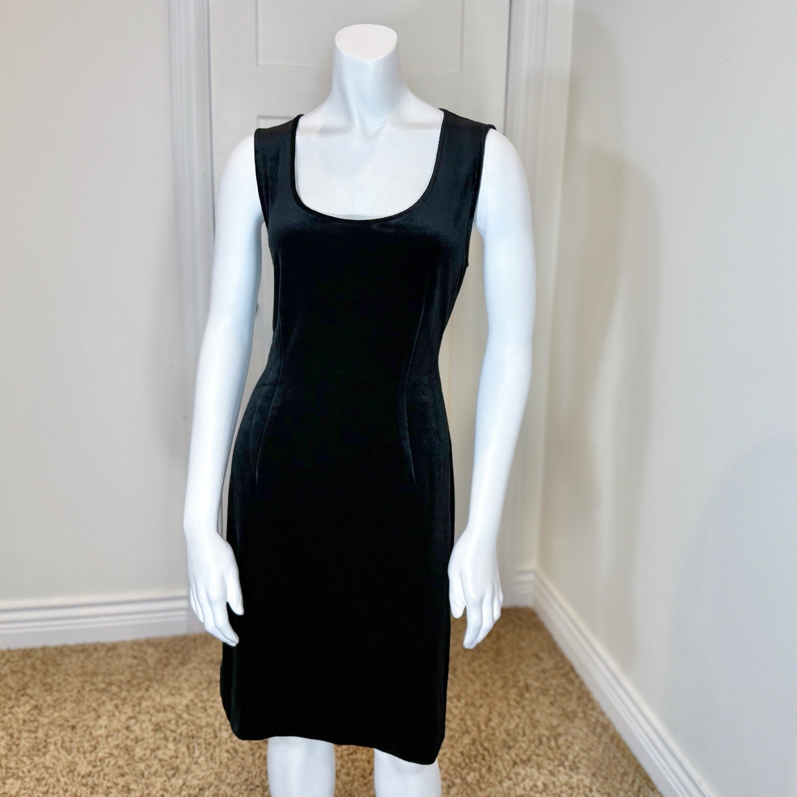 Vintage 60’s MISSONI x BULLOCK’S VELVET DRESS M 44 Black Midi Party Bodycon Sexy