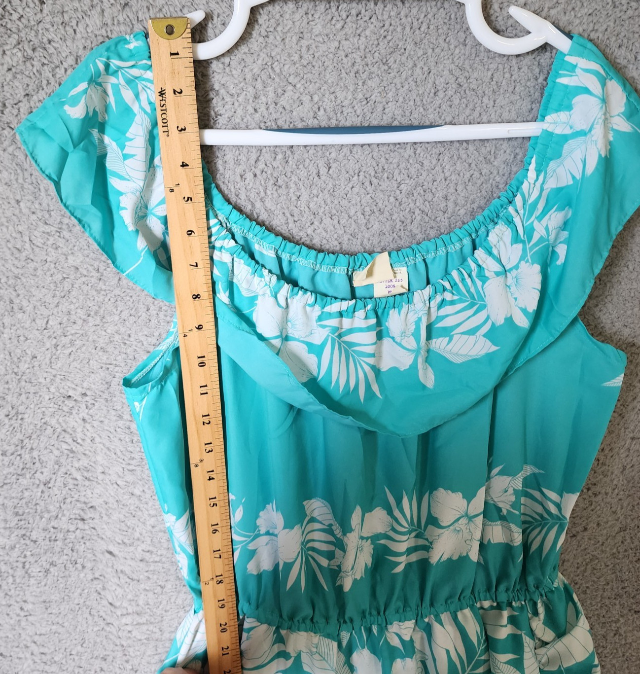Vtg Royal Princess L Hawaii Dress Tropical Blue White Floral Off Shoulder Ruffle