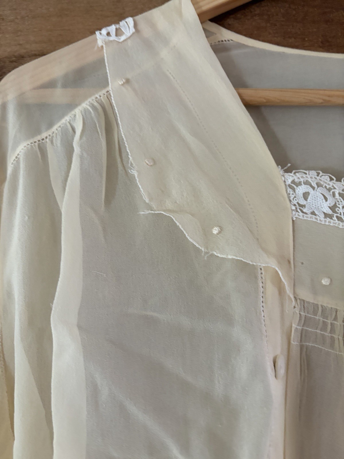 Antique 1920s Sheer Bed Jacket Boudoir Blouse Lace Embroidery Ivory Lingerie