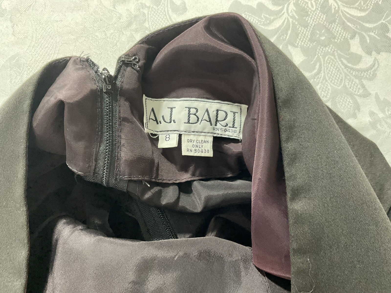 Vintage AJ Bari Dress 80s 90s Dark Pewter Color Dress Size 8