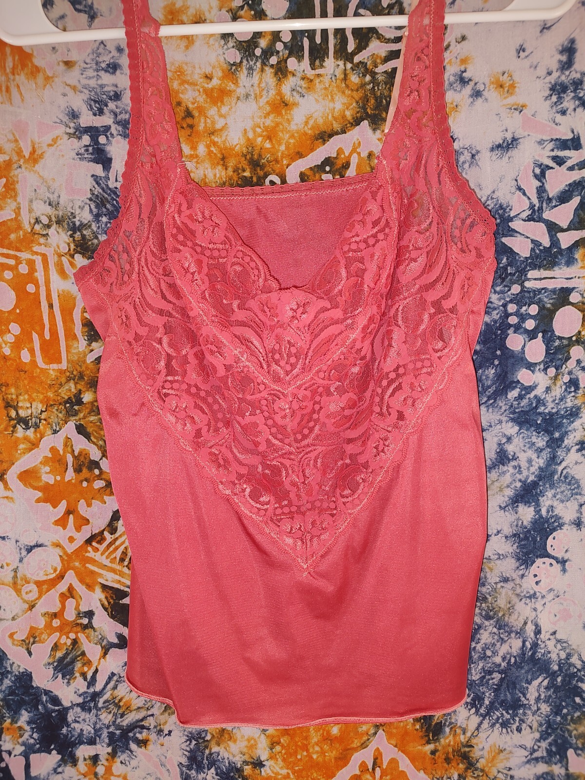 vintage vanity fair nylon camisole # 17-752 sz 34/40 dyed deep coral EUC
