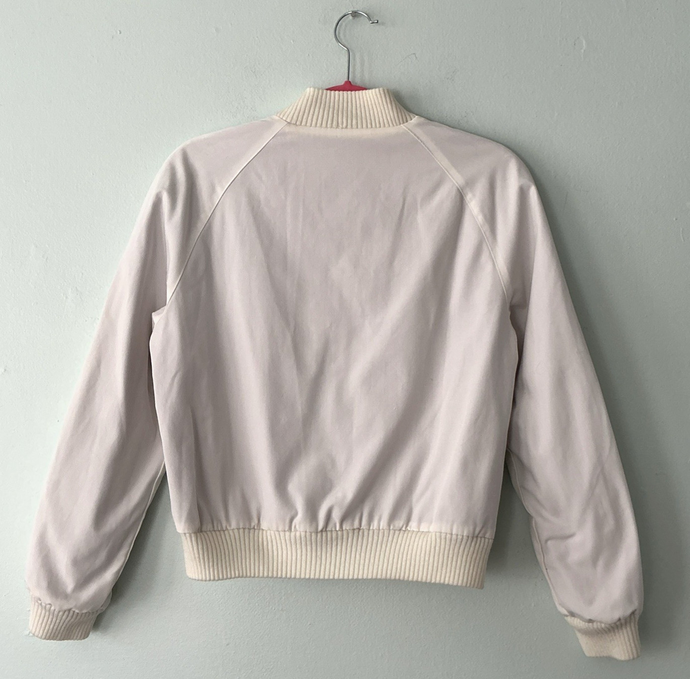 Vintage 80s–90s IZZI Reversible Bomber Jacket Lavender Pinstripe & White Varsity
