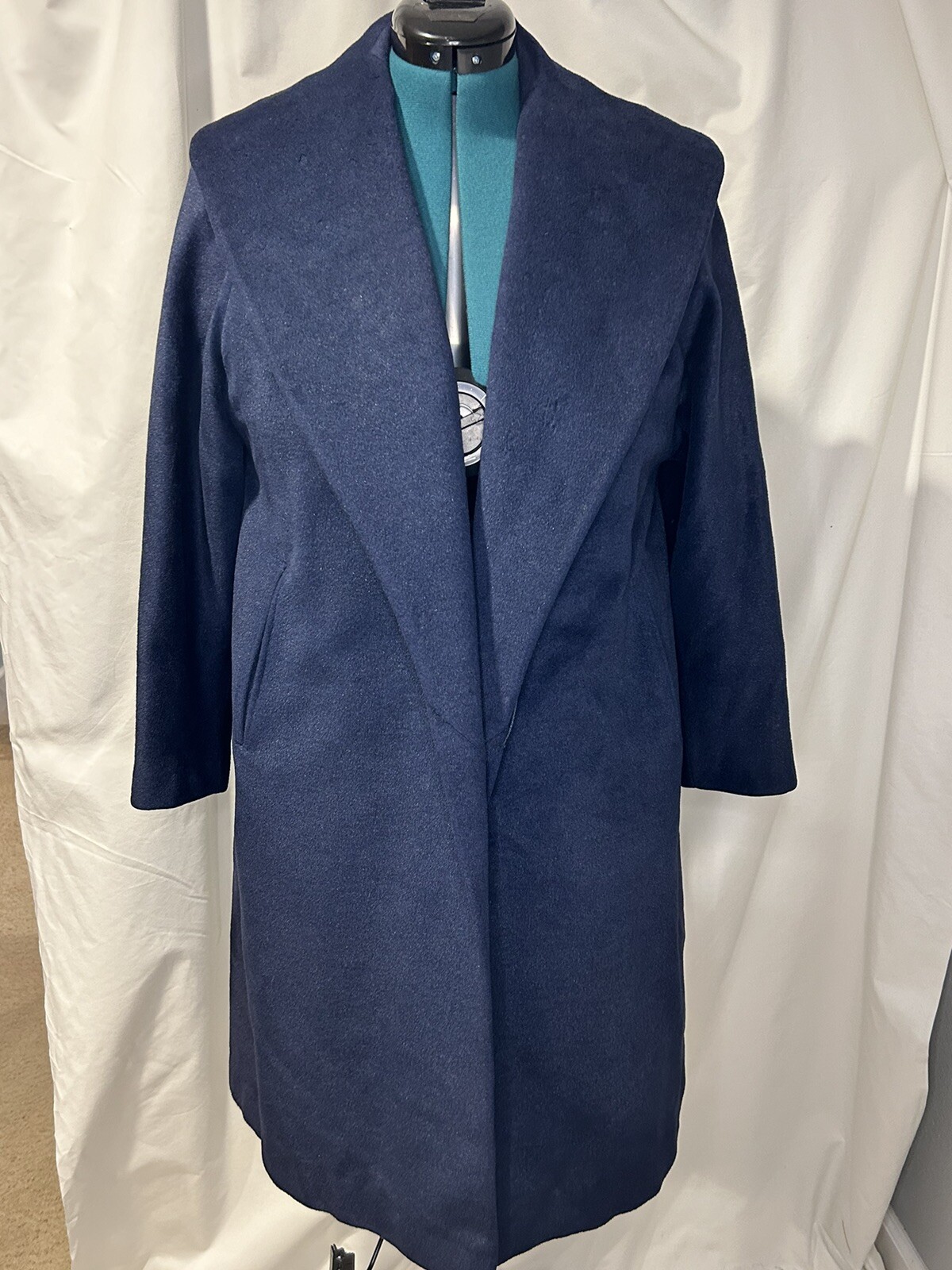 Vintage 50’s Blue Wool Open Front Collar Full Length Dress Coat