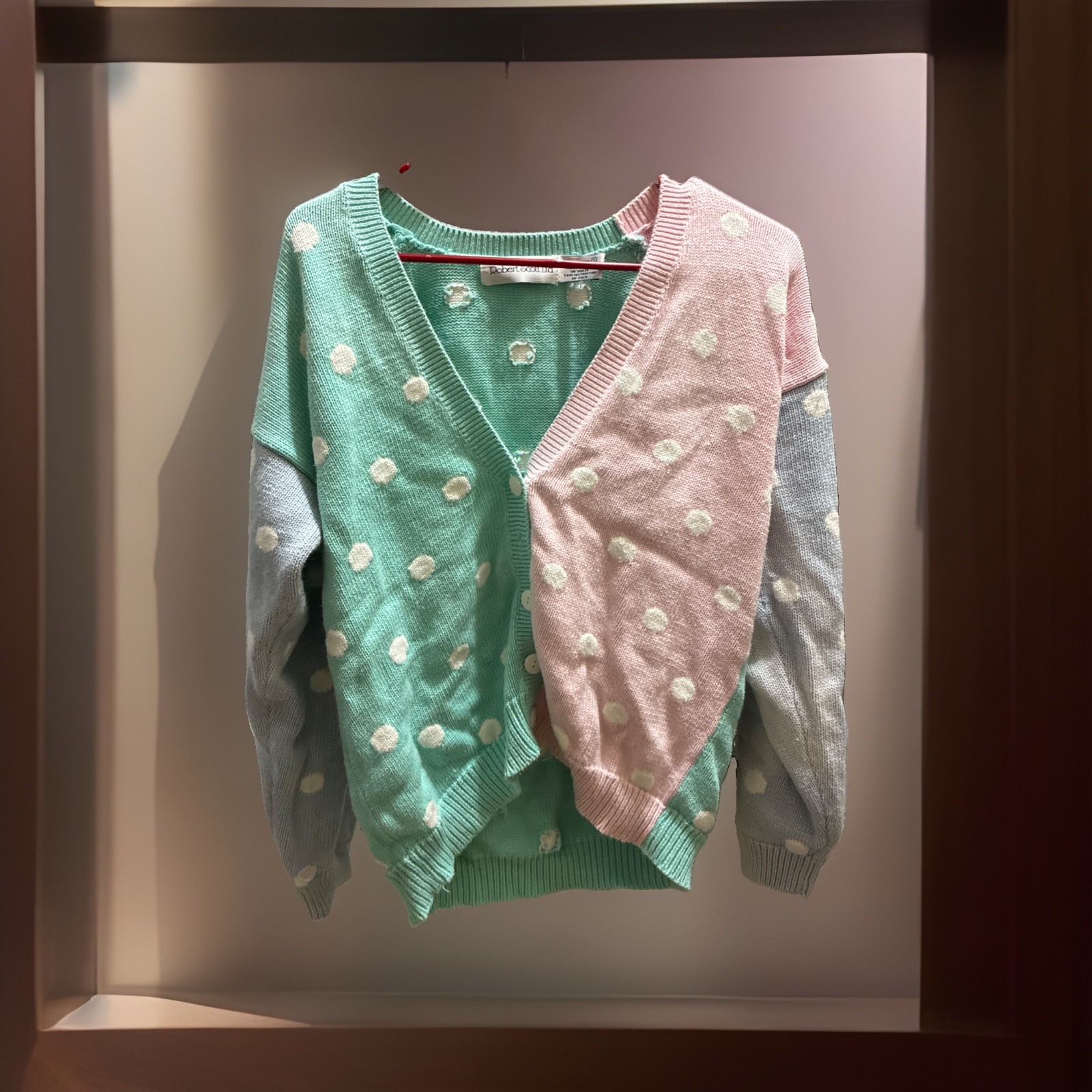 Vintage Robert Scott Ltd. Pastel colorblock polka dot cardigan sweater
