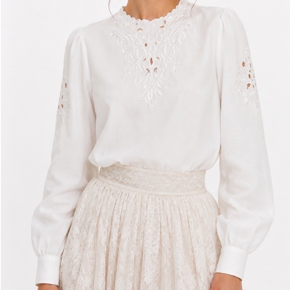 VTG Womens Victorian Revival Cottagecore Blouse White Size 8 Prairie Romantic